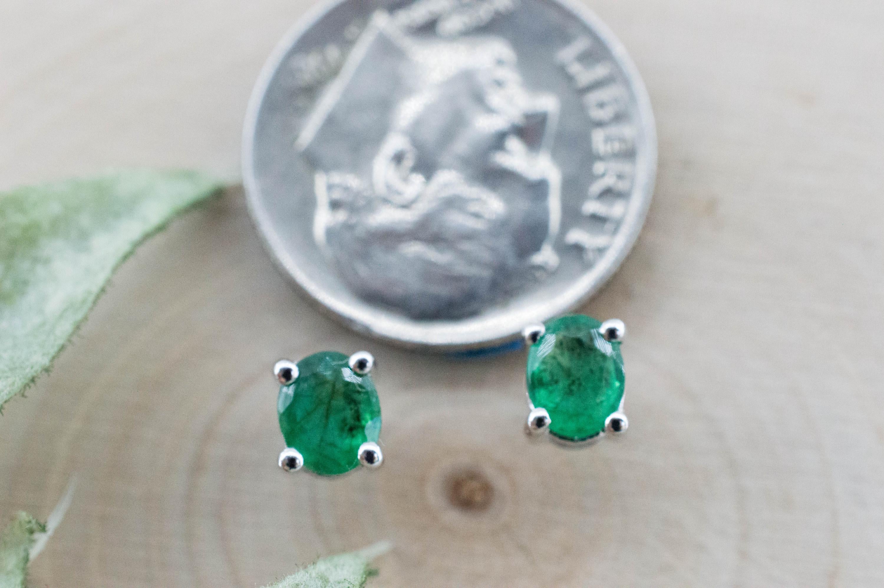 Emerald Earrings; Natural Brazil Emerald; 0.645cts - Mark Oliver Gems