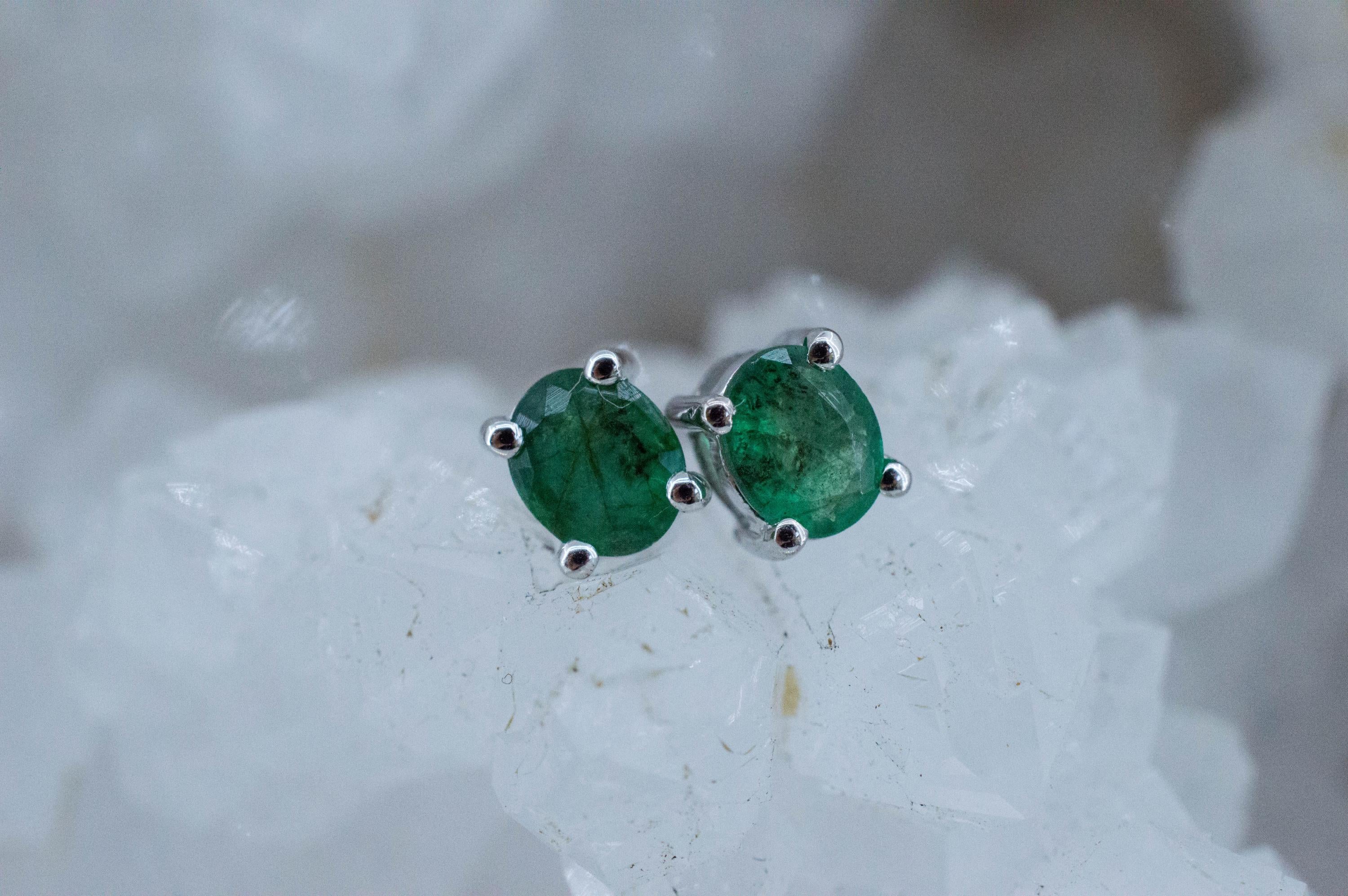 Emerald Earrings; Natural Brazil Emerald; 0.645cts - Mark Oliver Gems