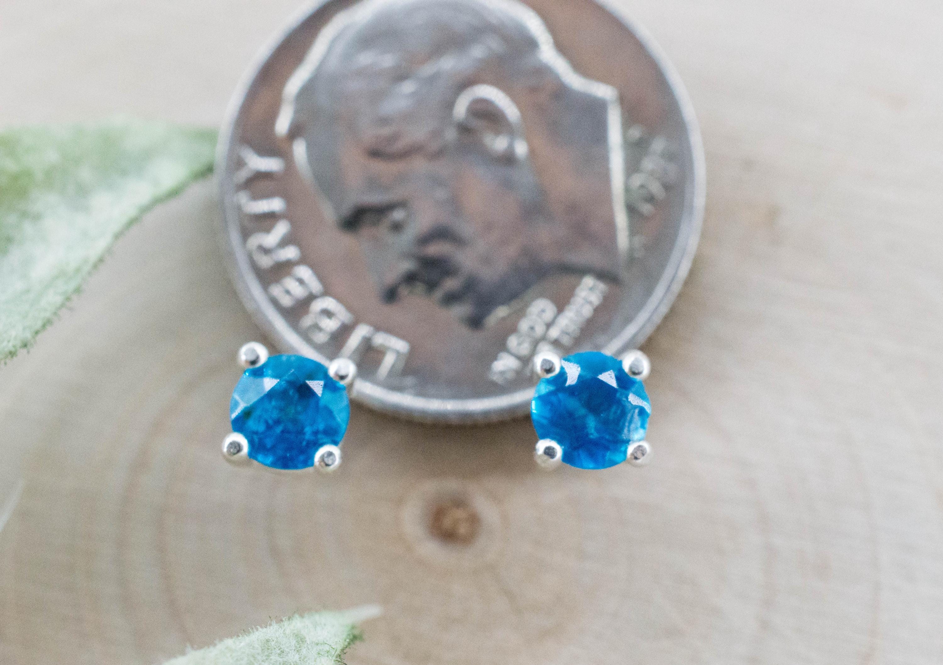Neon Blue Apatite Earrings; Natural Untreated Madagascar Apatite; 0.500cts - Mark Oliver Gems