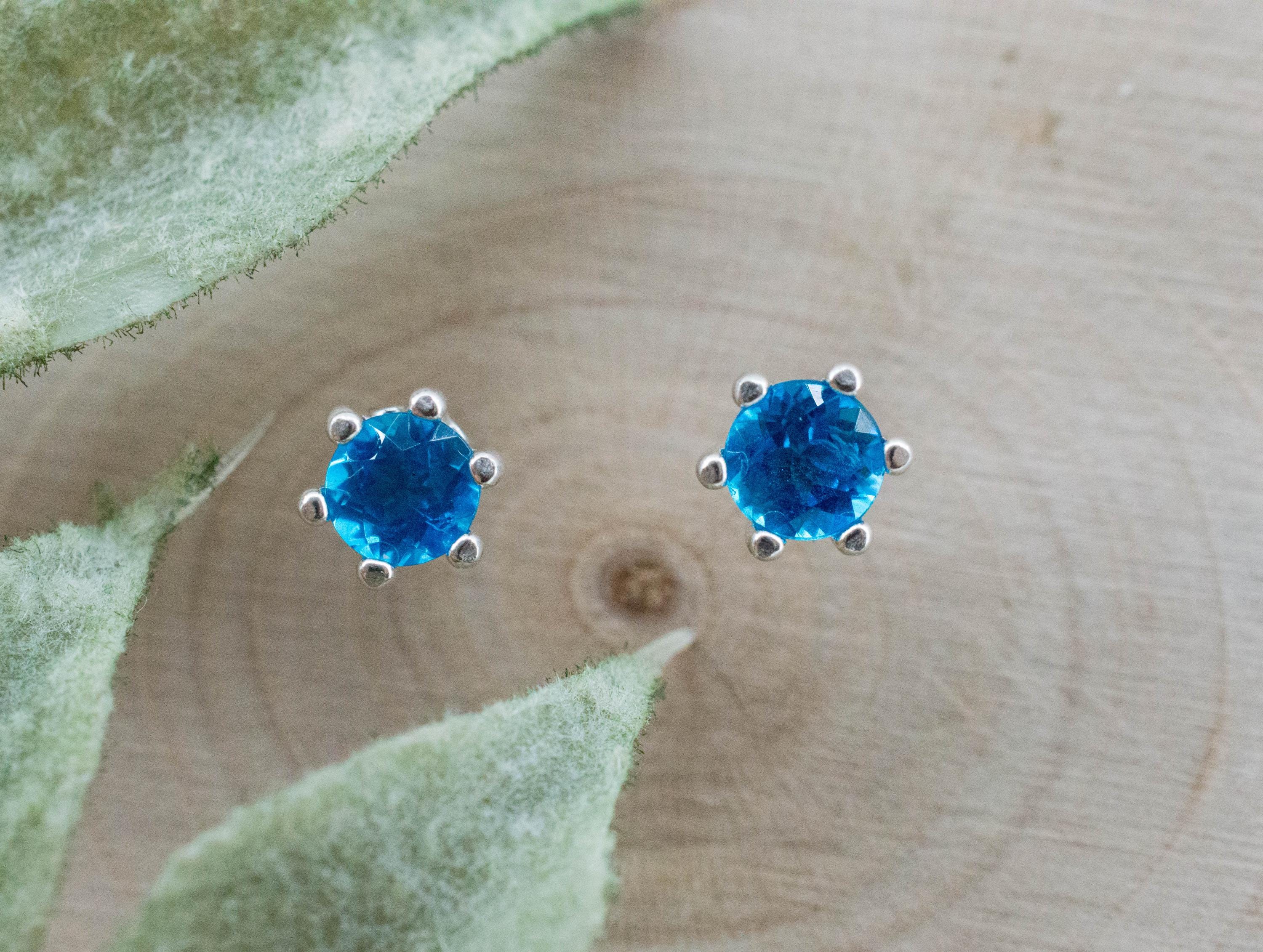 Neon Blue Apatite Earrings; Natural Untreated Madagascar Apatite; 0.515cts - Mark Oliver Gems