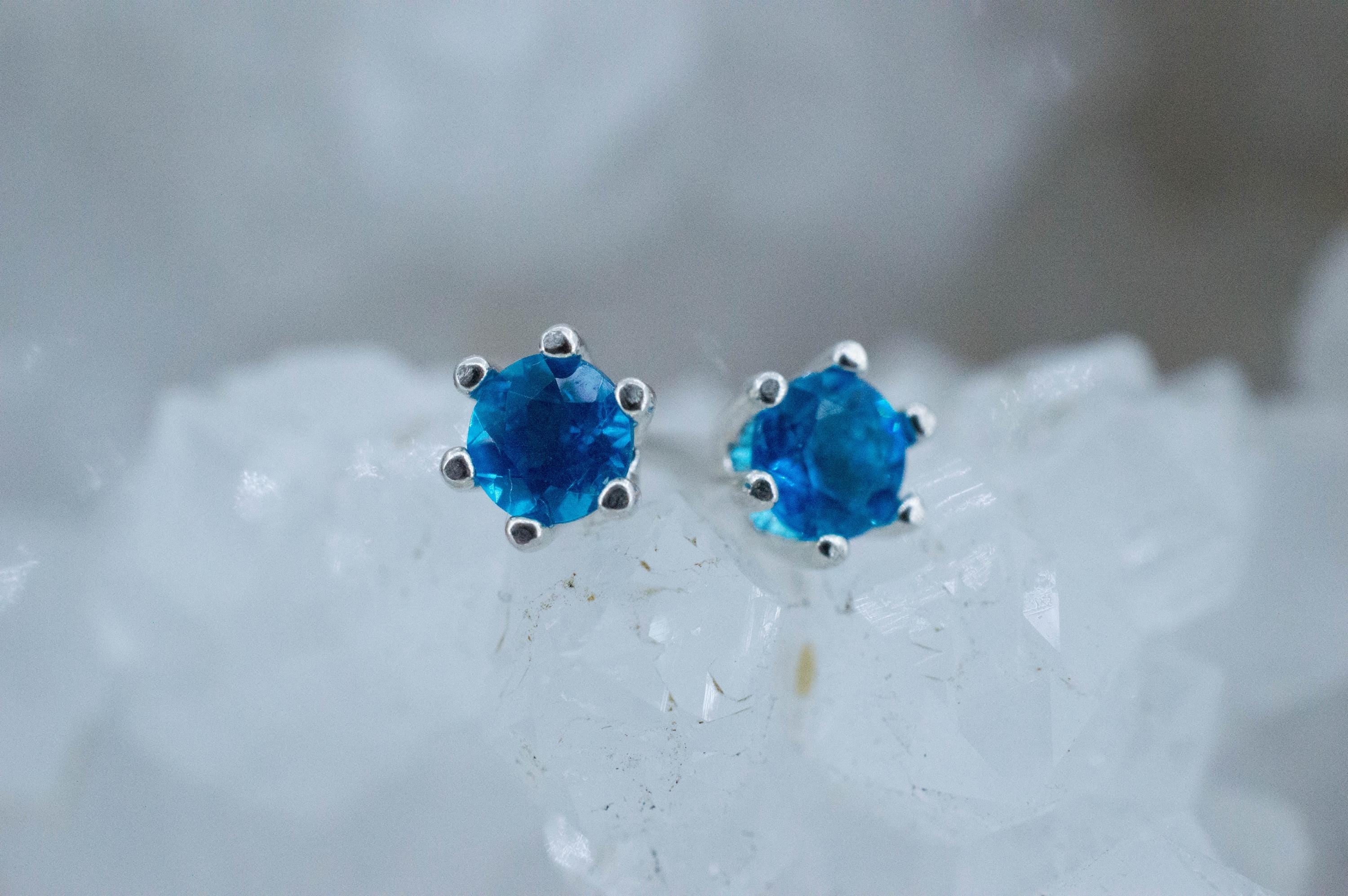 Neon Blue Apatite Earrings; Natural Untreated Madagascar Apatite; 0.515cts - Mark Oliver Gems