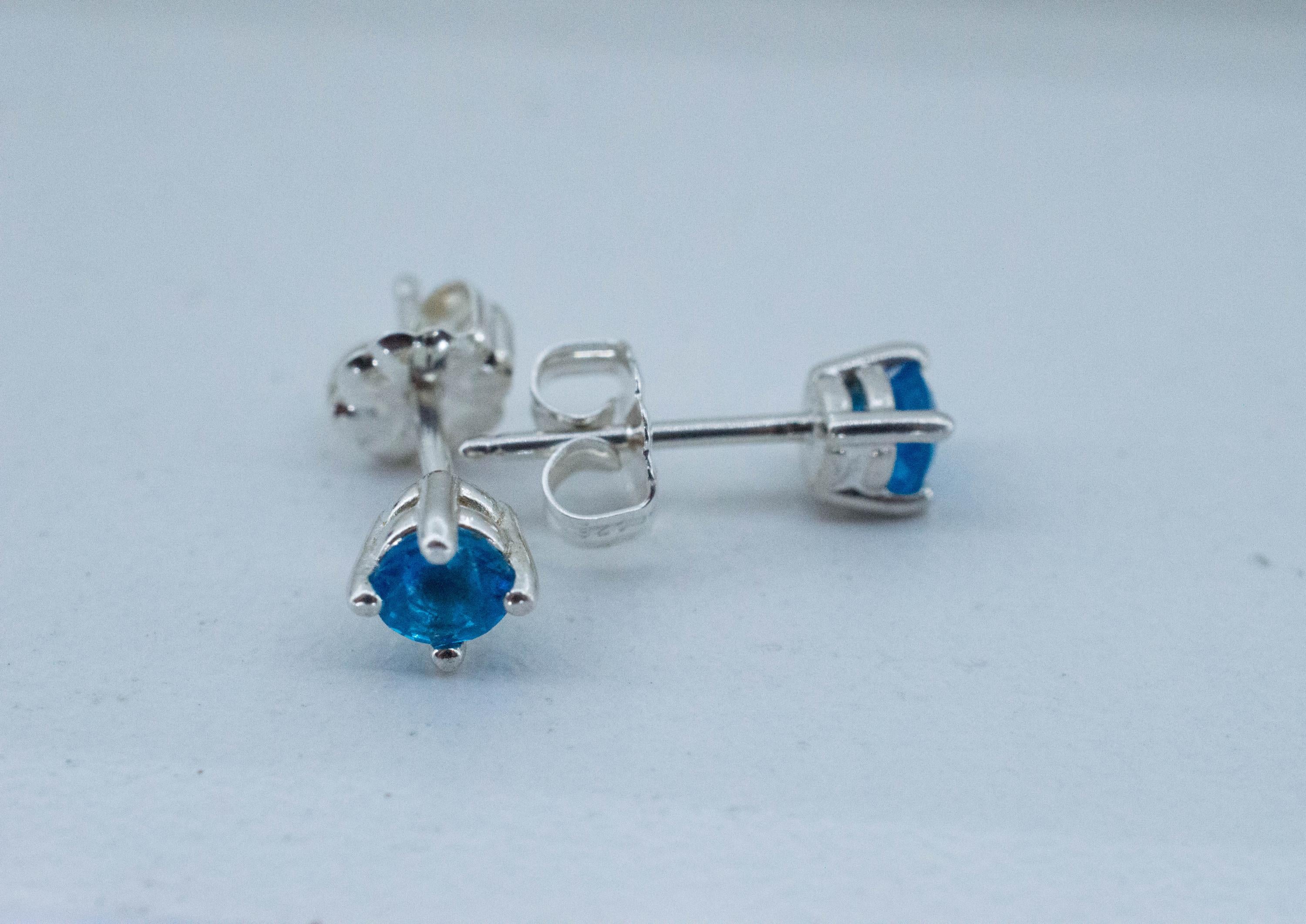 Neon Blue Apatite Earrings; Natural Untreated Madagascar Apatite; 0.525cts - Mark Oliver Gems