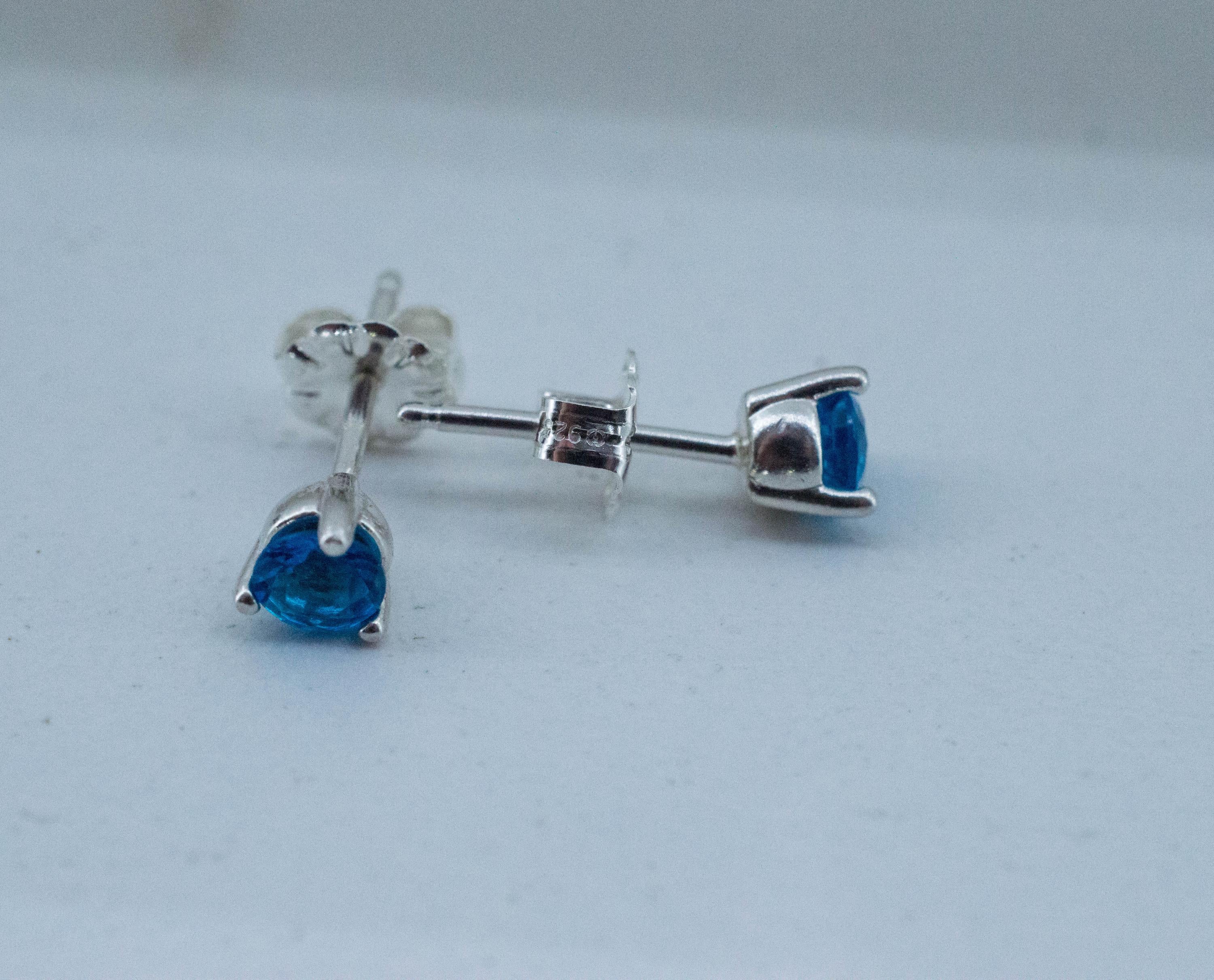 Neon Blue Apatite Earrings; Natural Untreated Madagascar Apatite; 0.575cts - Mark Oliver Gems