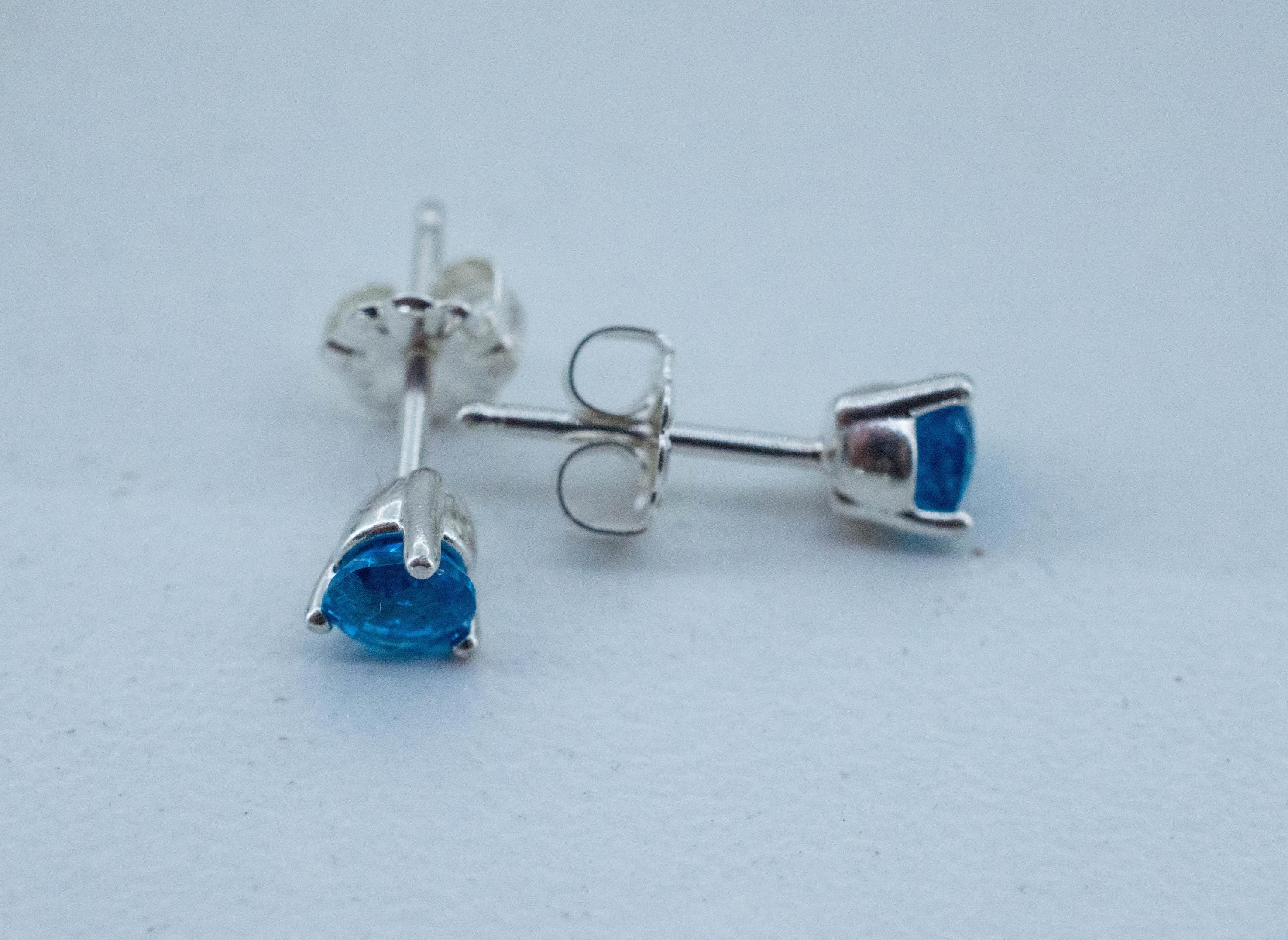 Neon Blue Apatite Earrings; Natural Untreated Madagascar Apatite; 0.650cts - Mark Oliver Gems