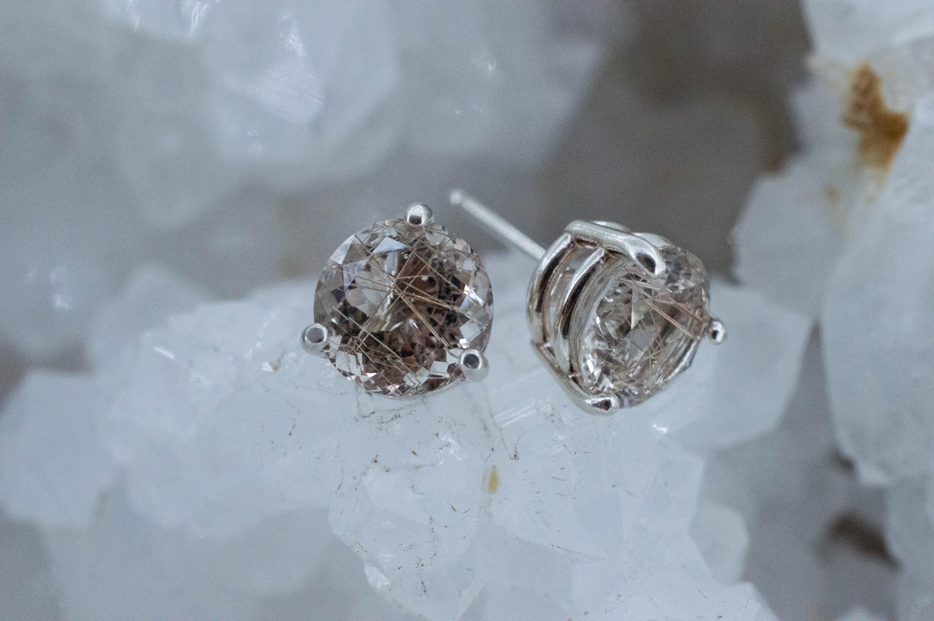 Rutilated Quartz Earrings; Genuine Untreated Brazil Rutile Quartz; 3.415cts - Mark Oliver Gems