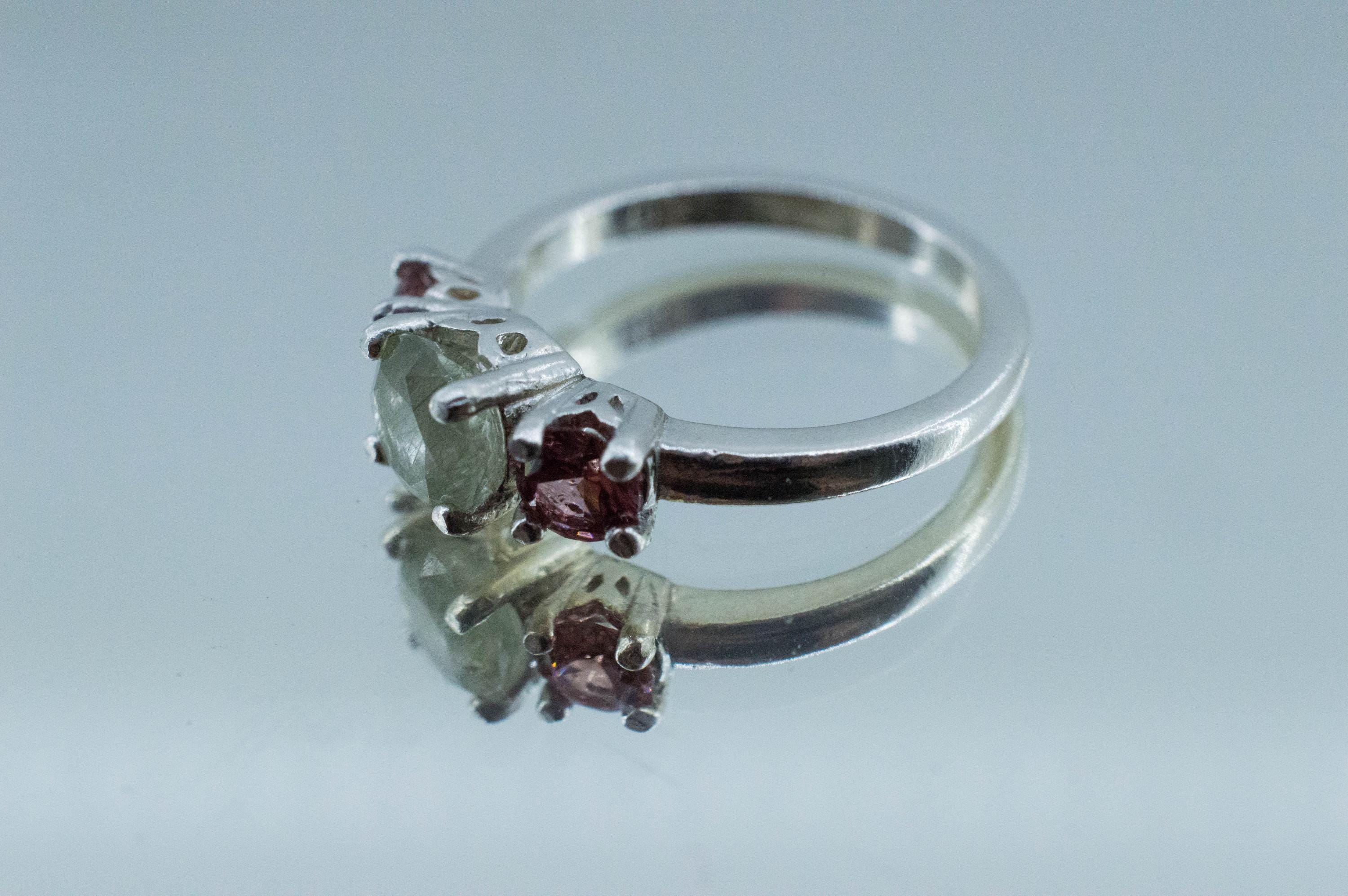 Byssolite Quartz Ring; Natural Untreated Tanzania Included Quartz and Malaya Garnet
