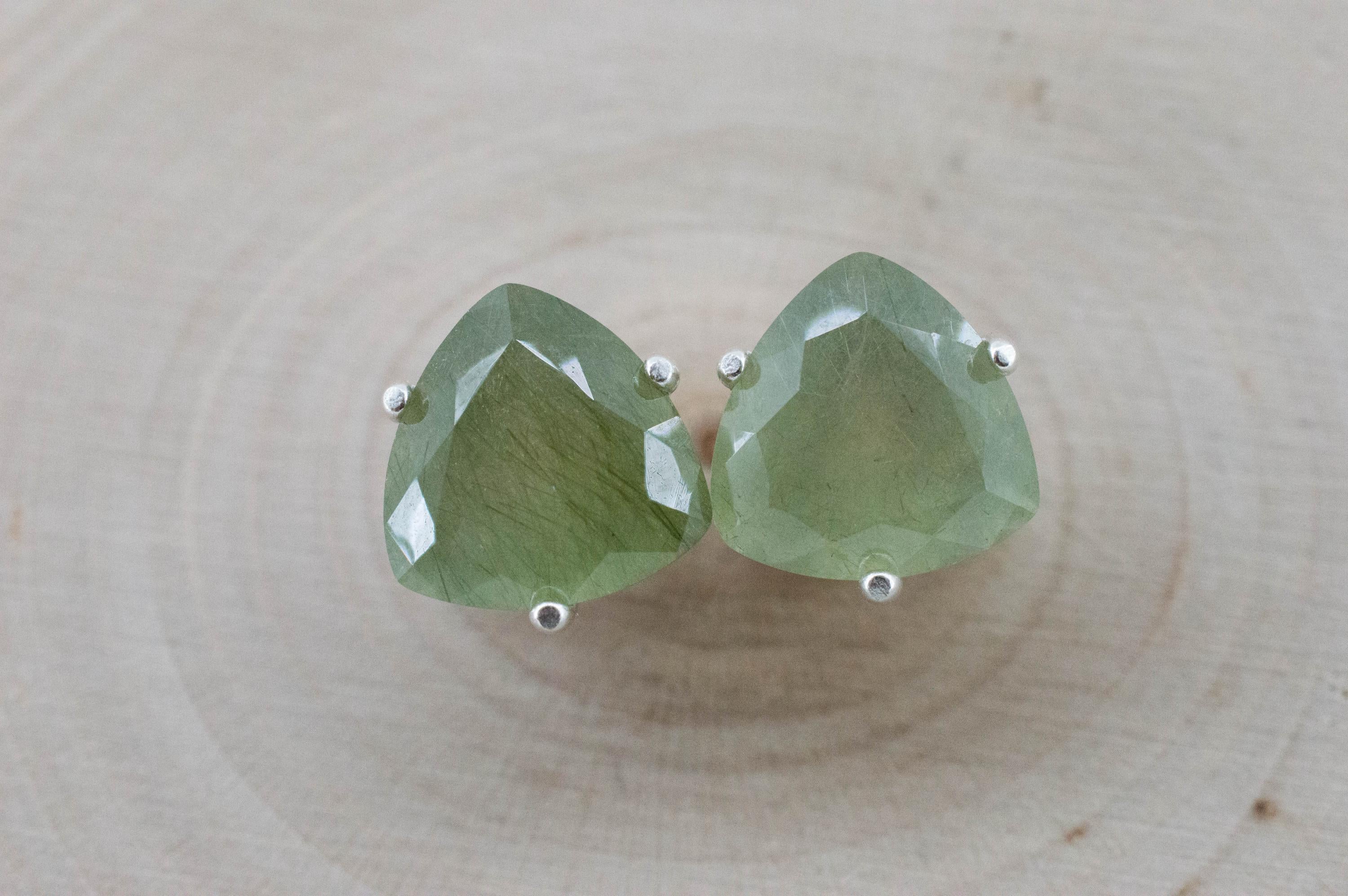 Byssolite Quartz Earrings; Natural Untreated Tanzania Included Quartz; 6.135cts - Mark Oliver Gems