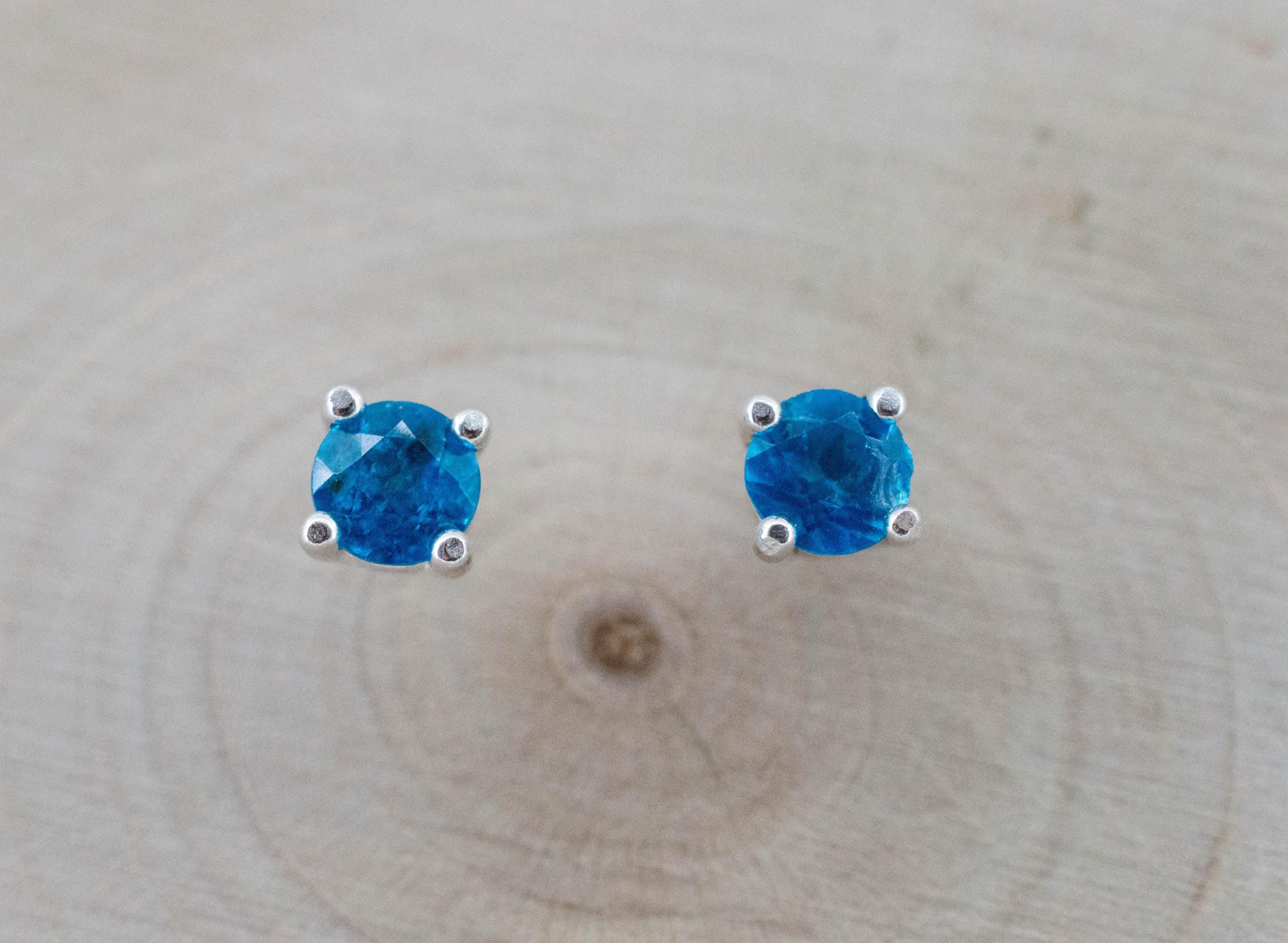 Neon Blue Apatite Earrings; Natural Untreated Madagascar Apatite; 0.500cts - Mark Oliver Gems