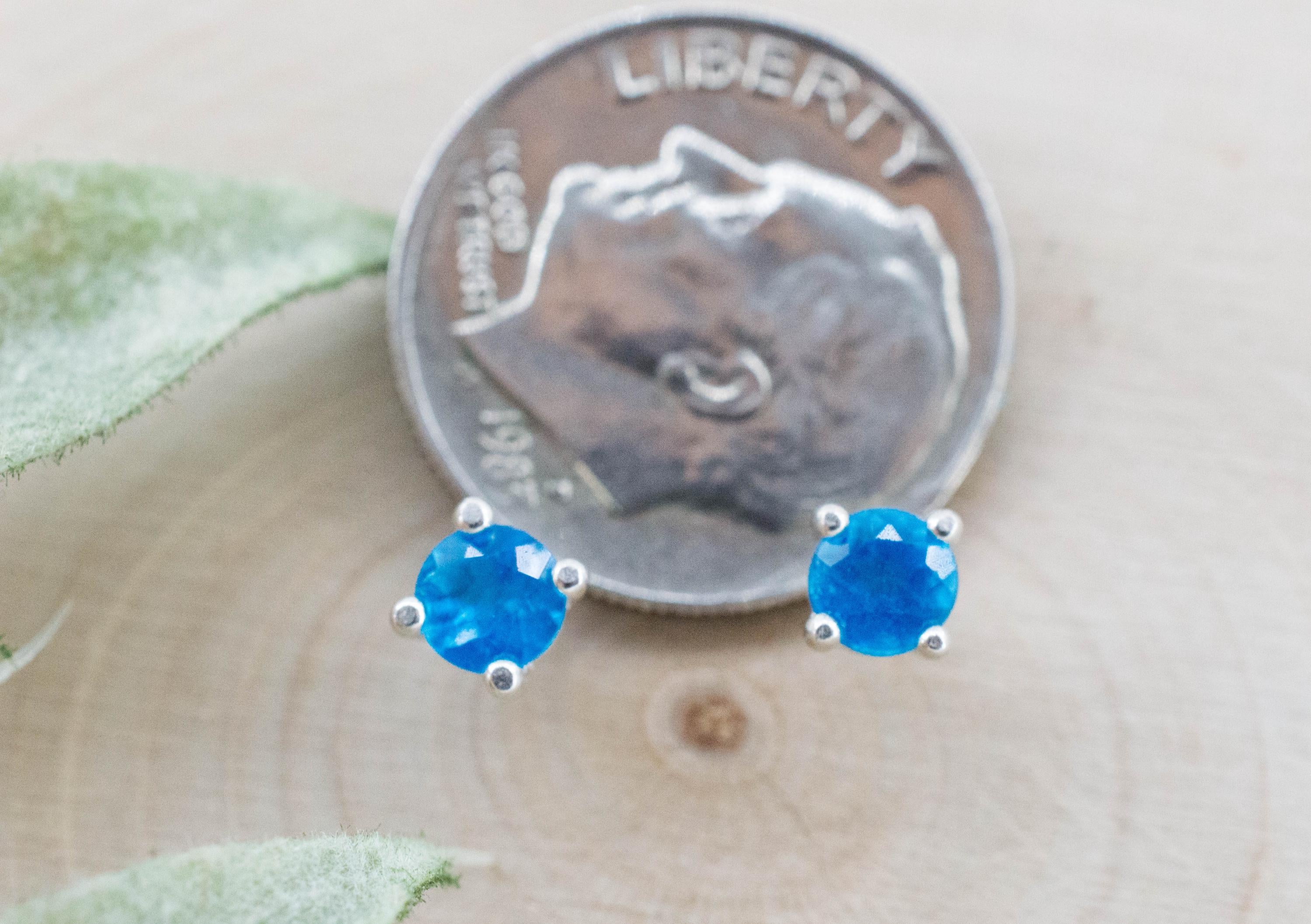 Neon Blue Apatite Earrings; Natural Untreated Madagascar Apatite; 0.525cts - Mark Oliver Gems
