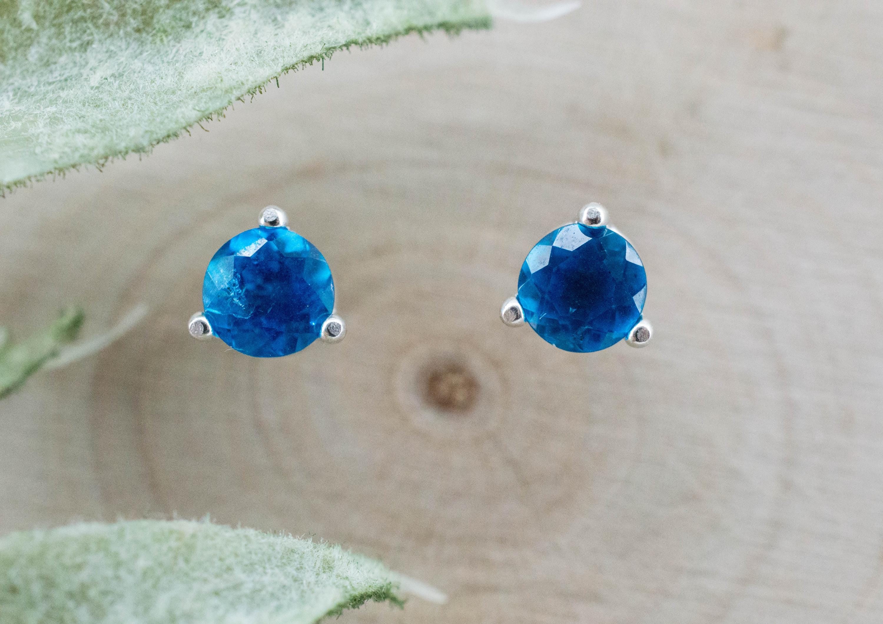 Neon Blue Apatite Earrings; Natural Untreated Madagascar Apatite; 0.650cts - Mark Oliver Gems