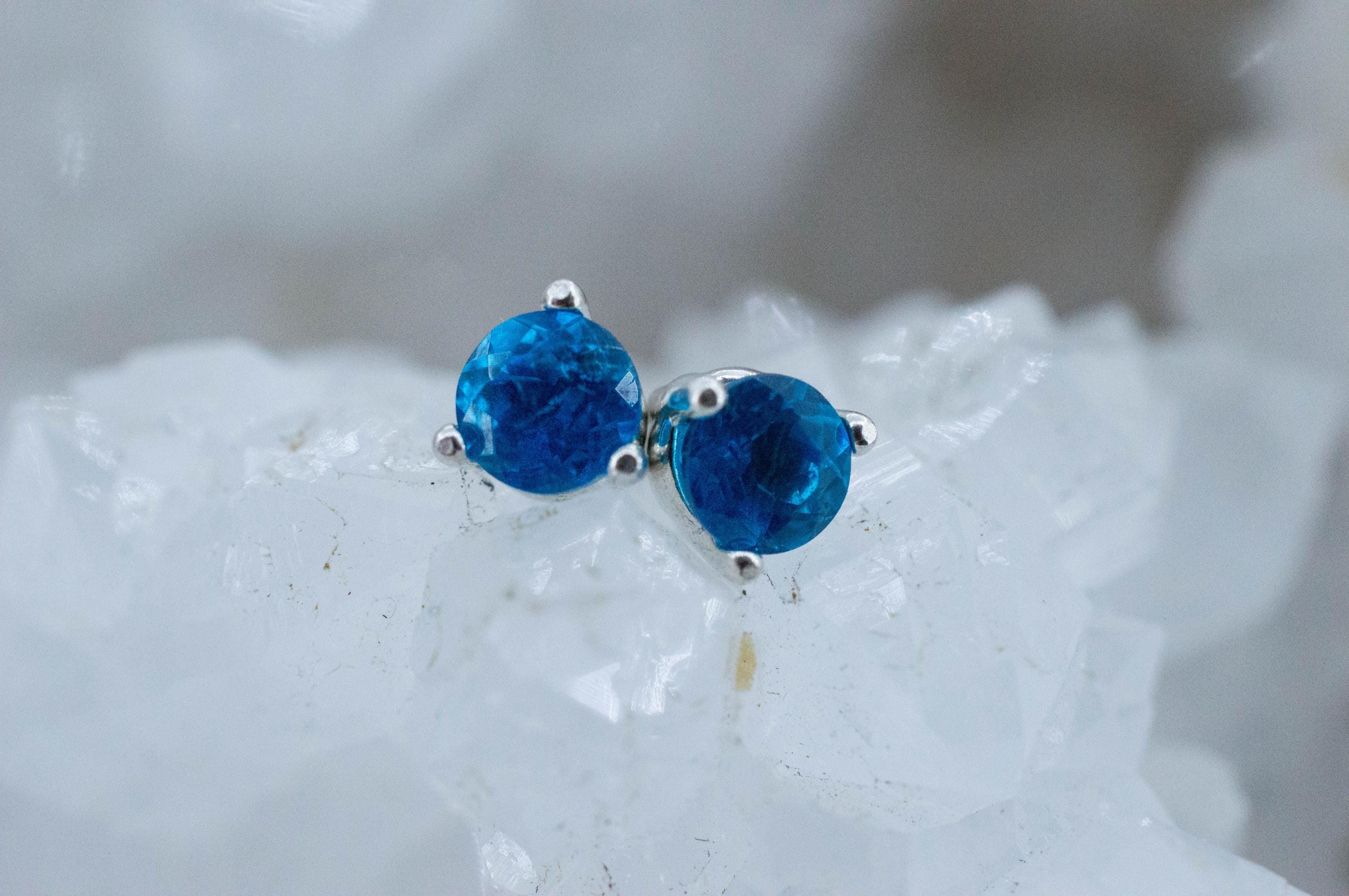 Neon Blue Apatite Earrings; Natural Untreated Madagascar Apatite; 0.650cts - Mark Oliver Gems