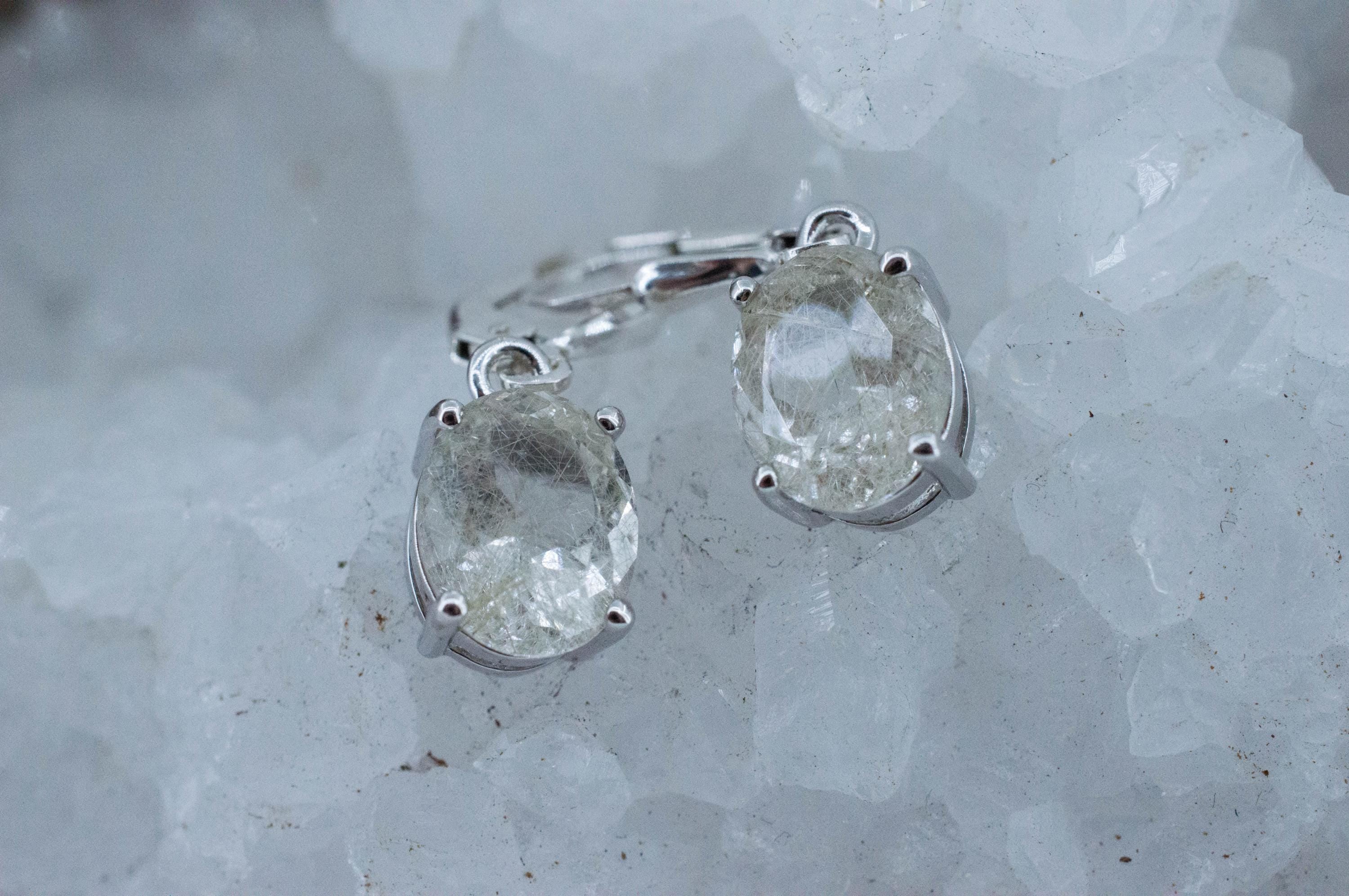 Rutile Quartz Earrings; Natural Untreated Brazil Rutilated Quartz; 4.685cts - Mark Oliver Gems
