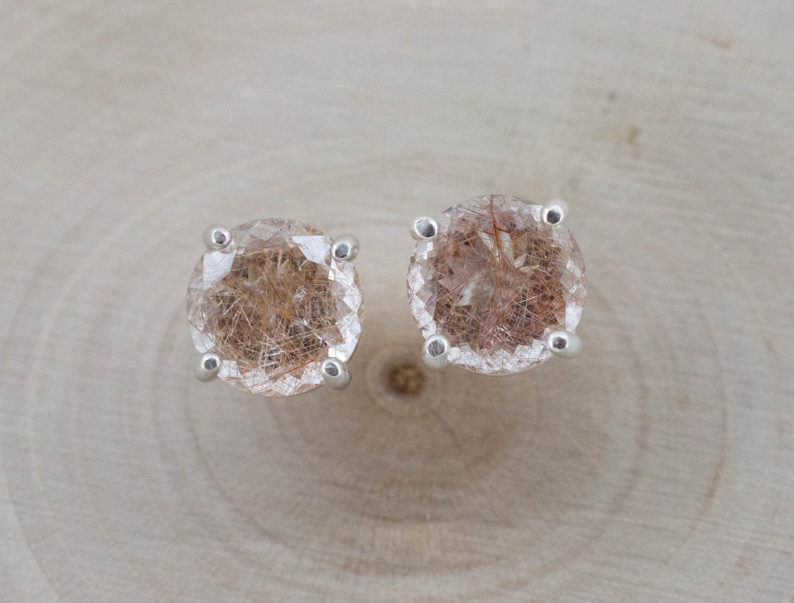 Rutilated Quartz Earrings; Genuine Untreated Brazil Rutile Quartz; 3.360cts - Mark Oliver Gems