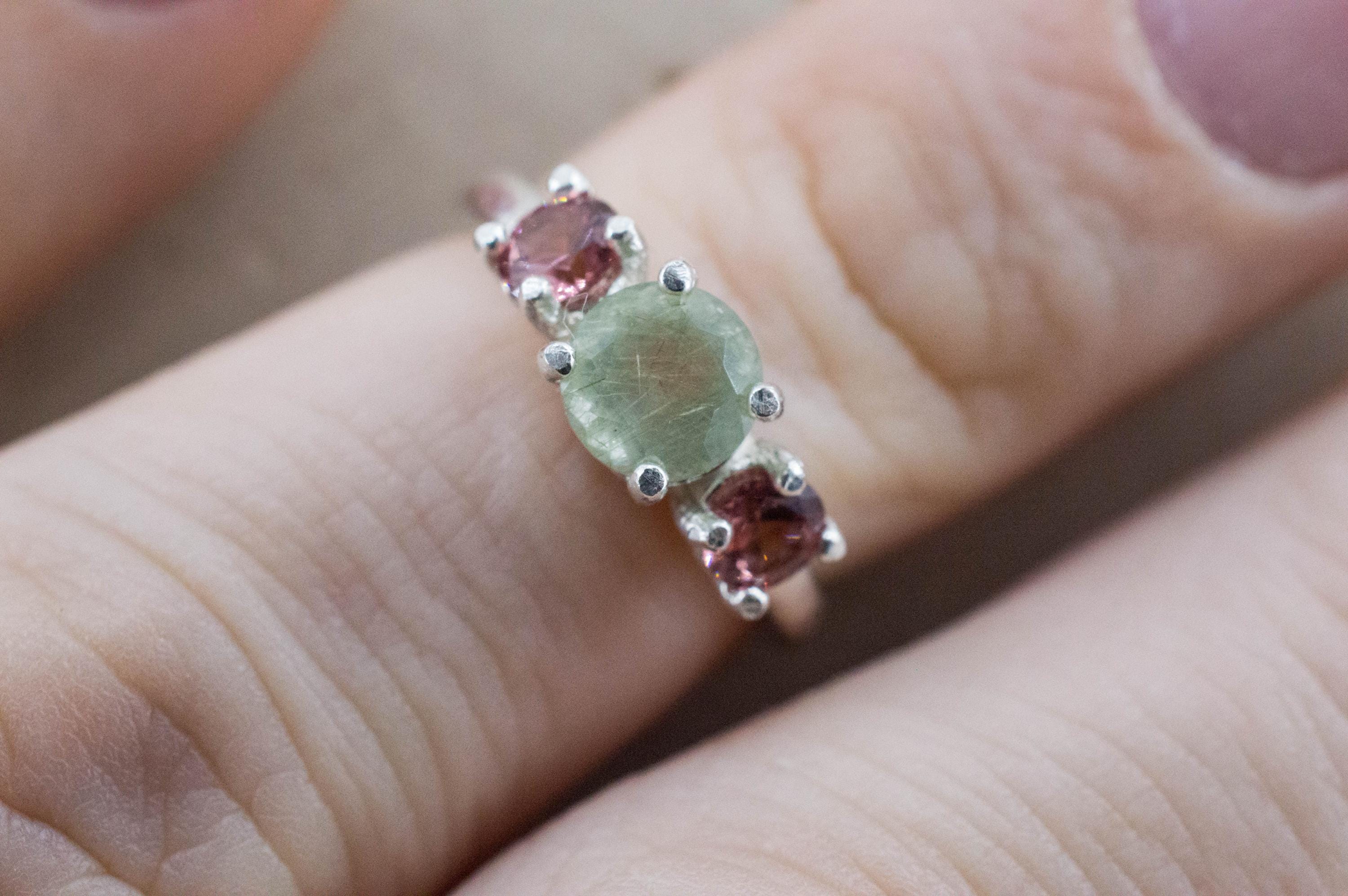 Byssolite Quartz Ring; Natural Untreated Tanzania Included Quartz and Malaya Garnet