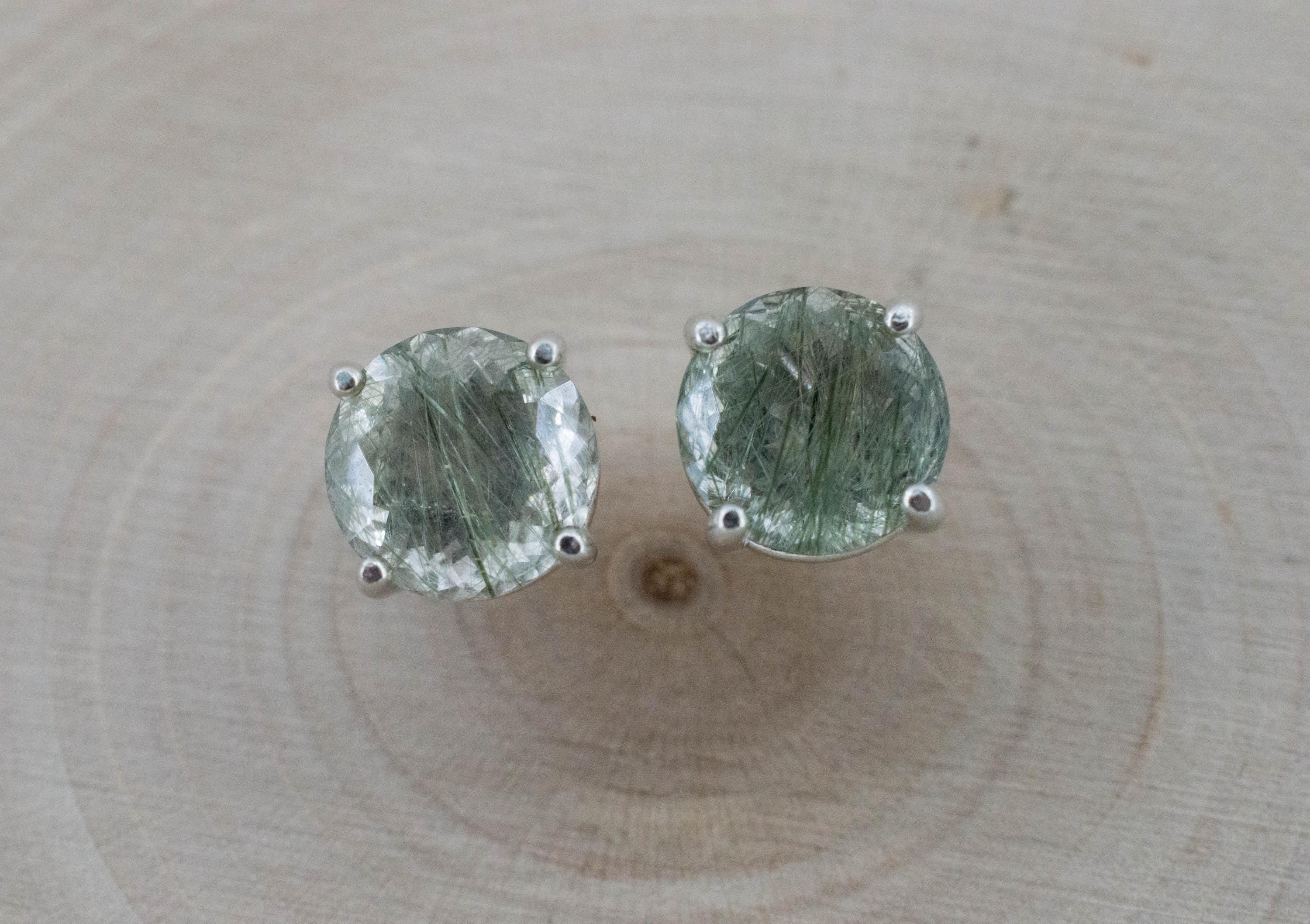 Byssolite Quartz Earrings; Natural Untreated Tanzania Included Quartz; 3.745cts - Mark Oliver Gems