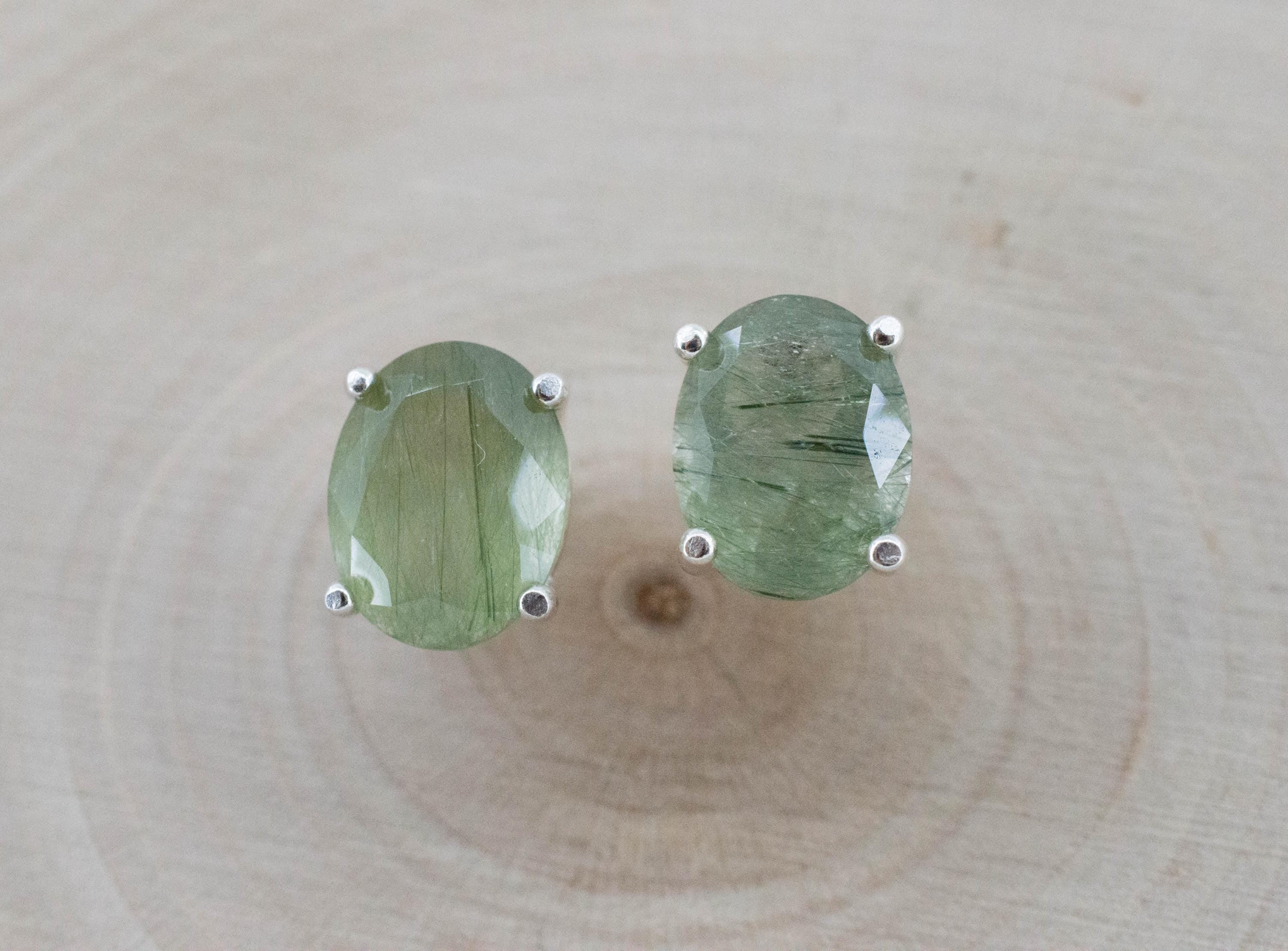 Byssolite Quartz Earrings; Natural Untreated Tanzania Included Quartz; 3.760cts - Mark Oliver Gems