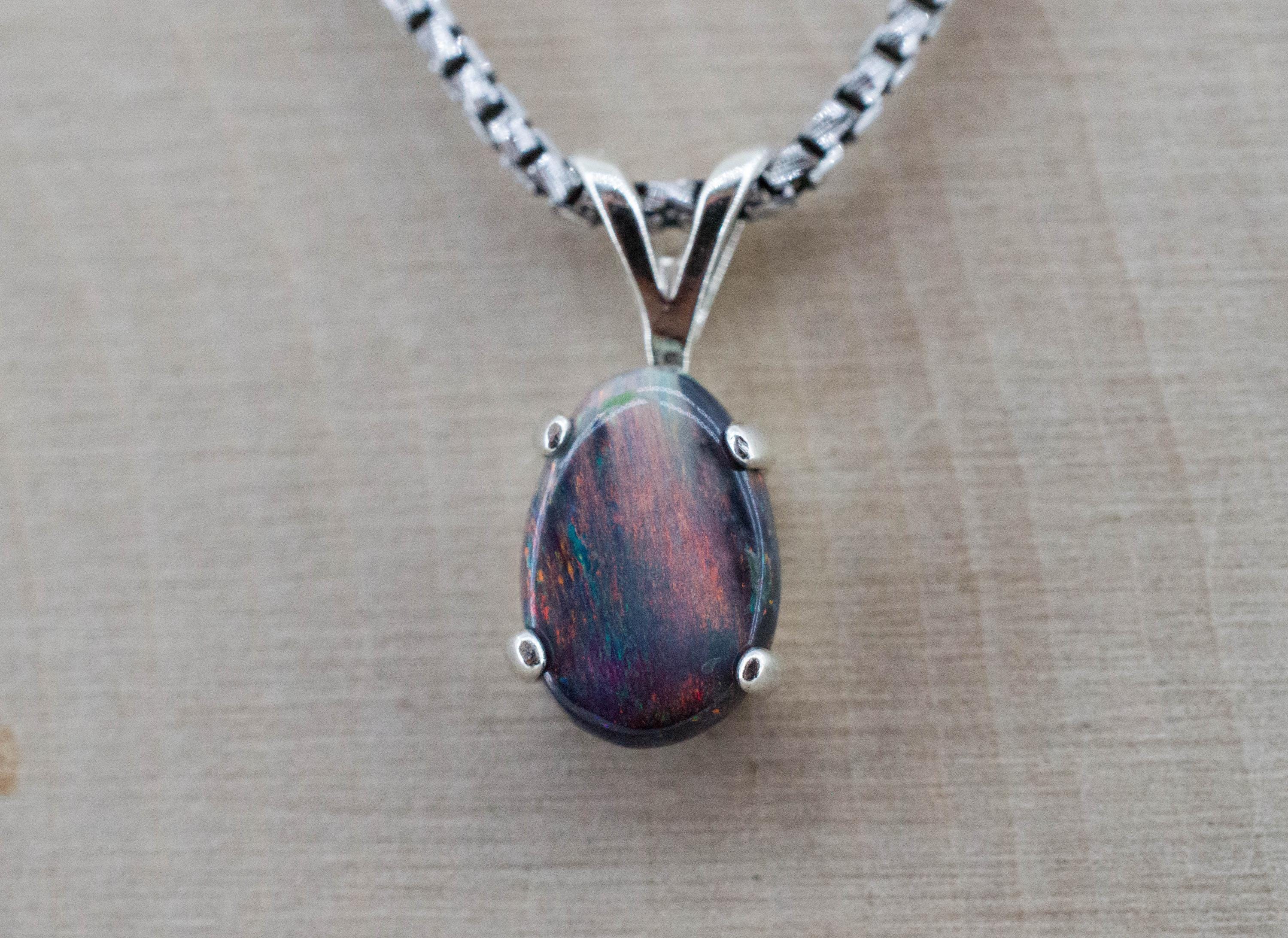 Black Opal Pendant, Natural Untreated Australian Lightning Ridge Opal; 0.860cts - Mark Oliver Gems