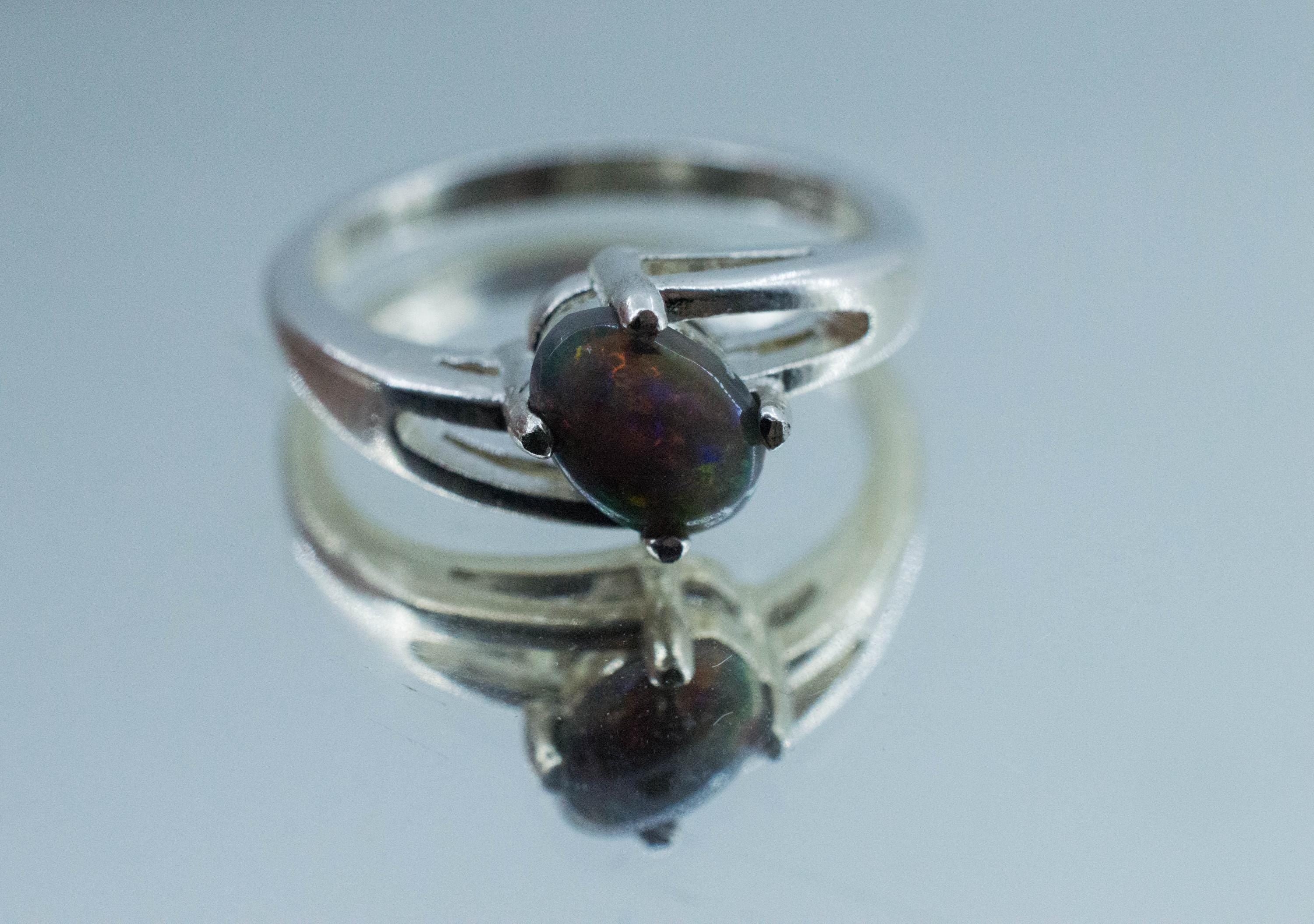 Black Opal Ring, Natural Untreated Australian Lightning Ridge Opal; 0.595cts - Mark Oliver Gems
