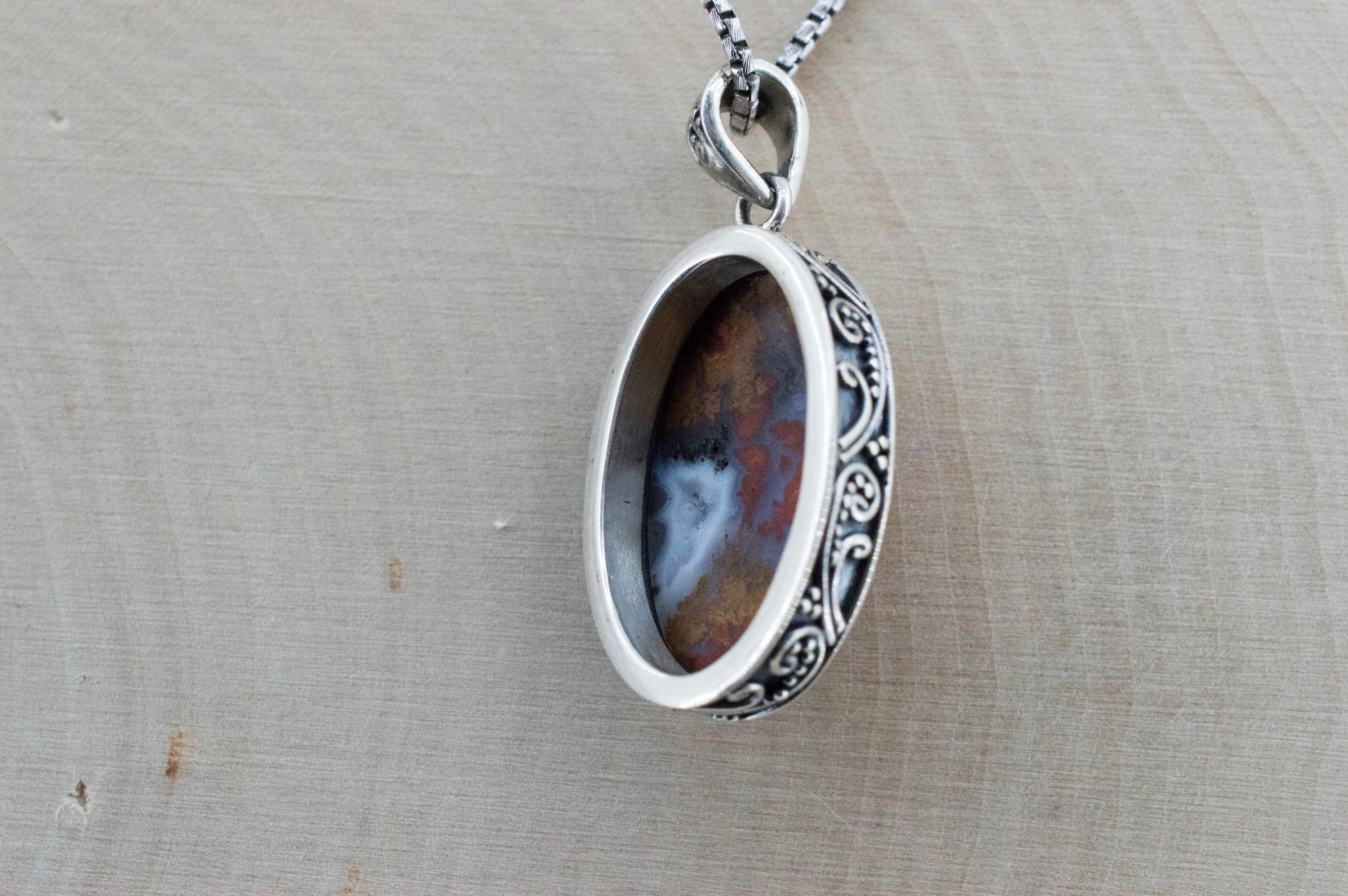 Wingate Agate Pendant, Natural Untreated California Plume Agate; 22x12mm - Mark Oliver Gems