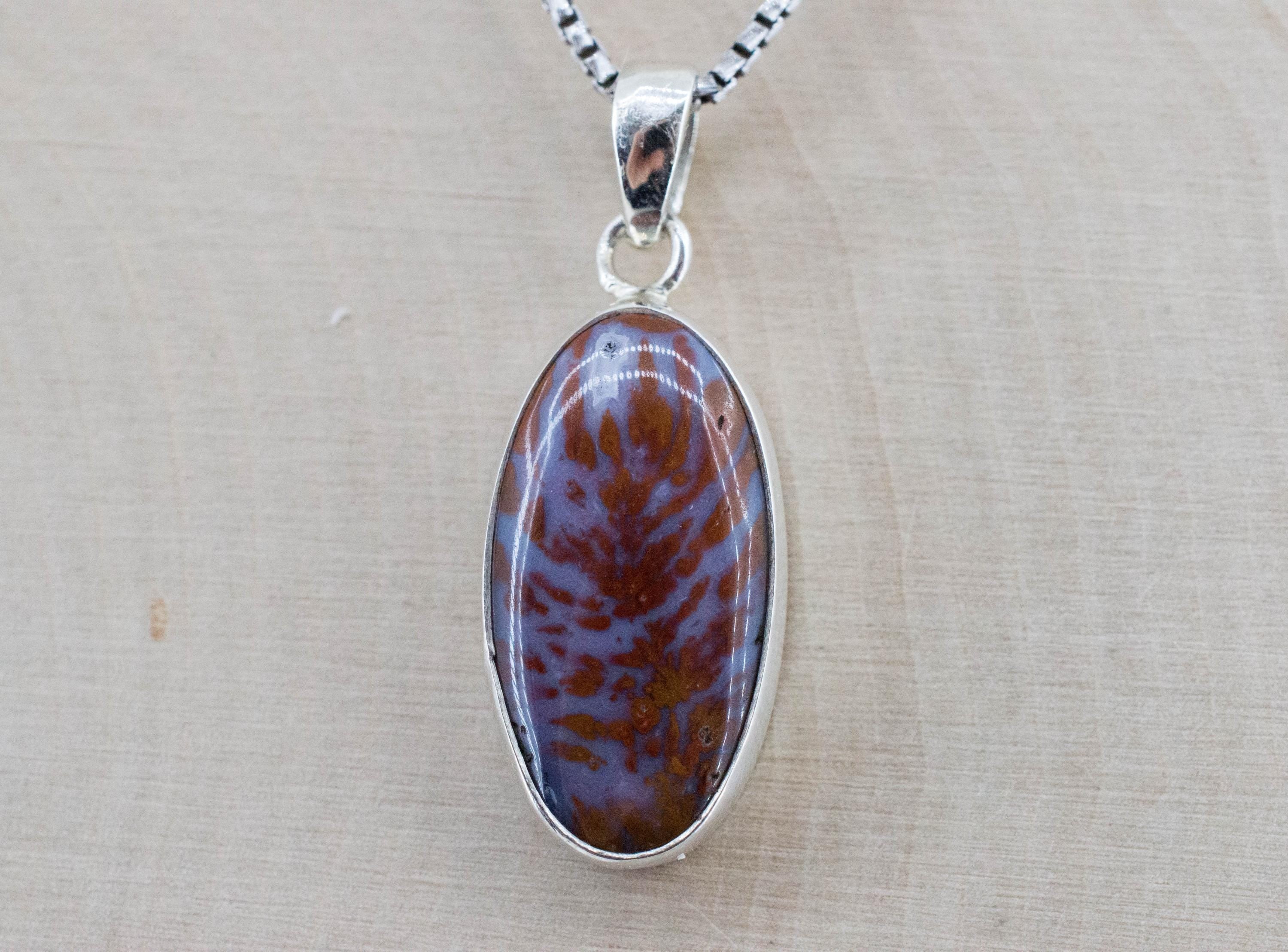 Wingate Agate Pendant, Natural Untreated California Plume Agate; 22x16mm - Mark Oliver Gems