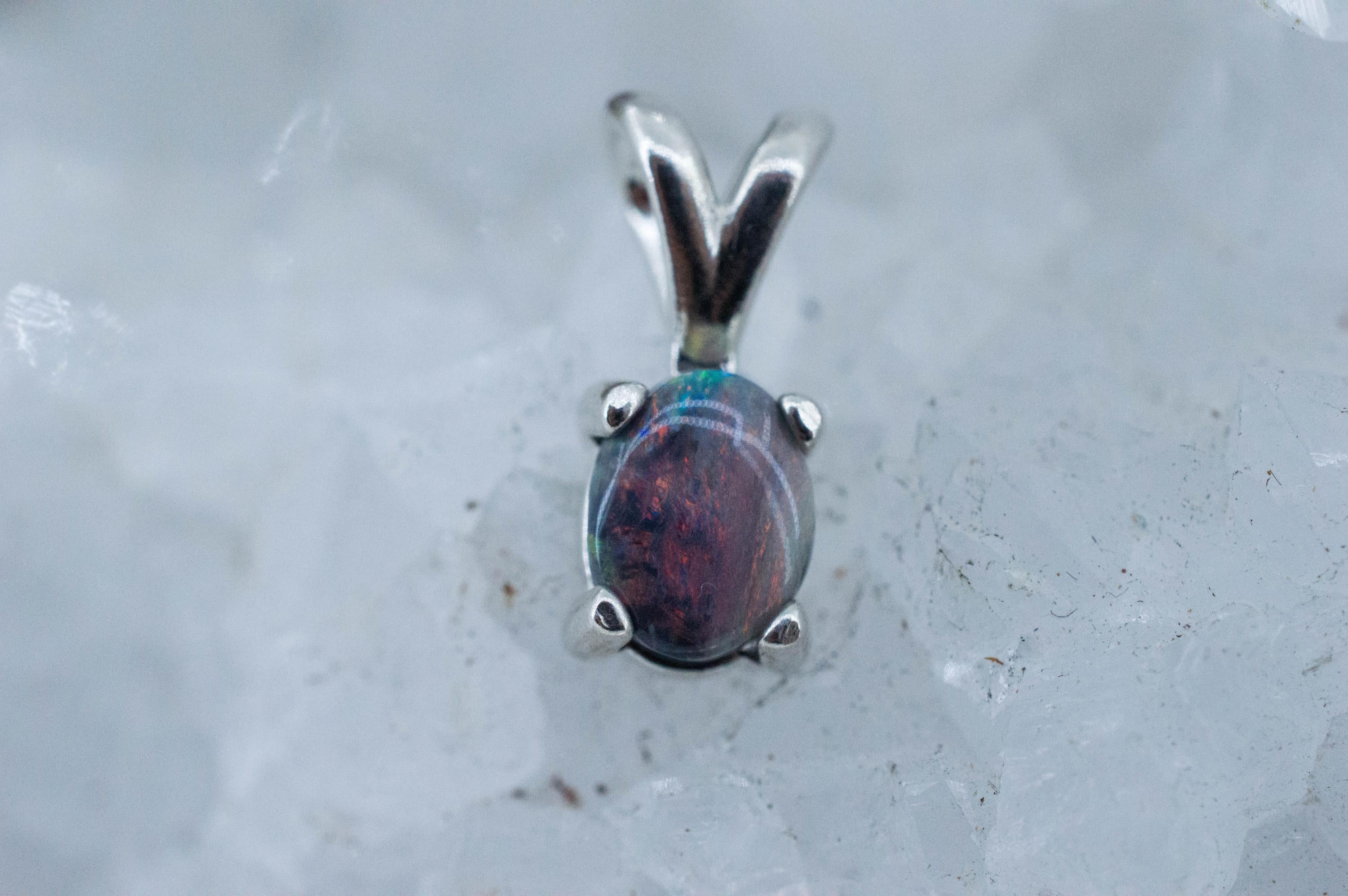 Black Opal Pendant, Natural Untreated Australian Lightning Ridge Opal; 0.755cts - Mark Oliver Gems