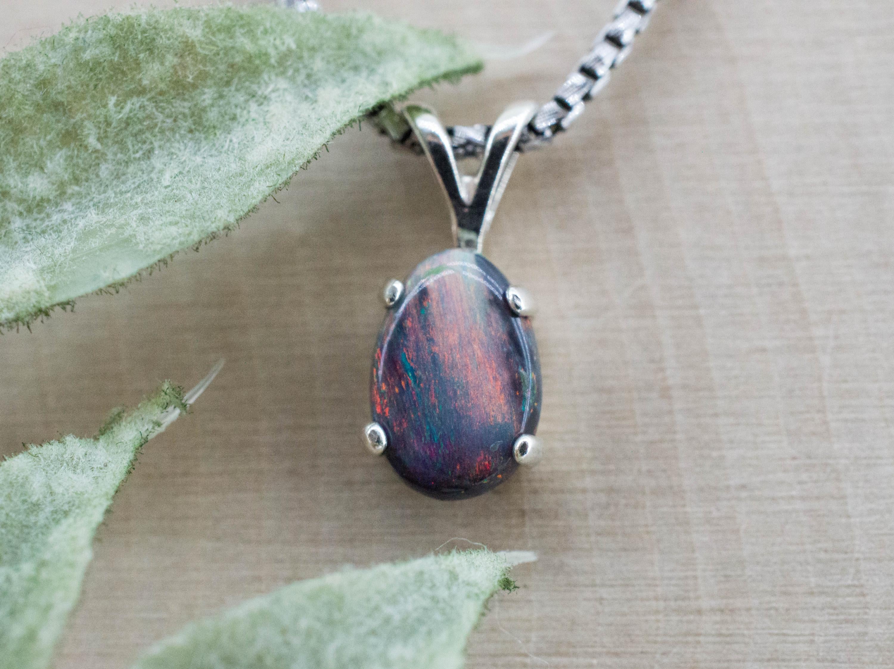 Black Opal Pendant, Natural Untreated Australian Lightning Ridge Opal; 0.860cts - Mark Oliver Gems