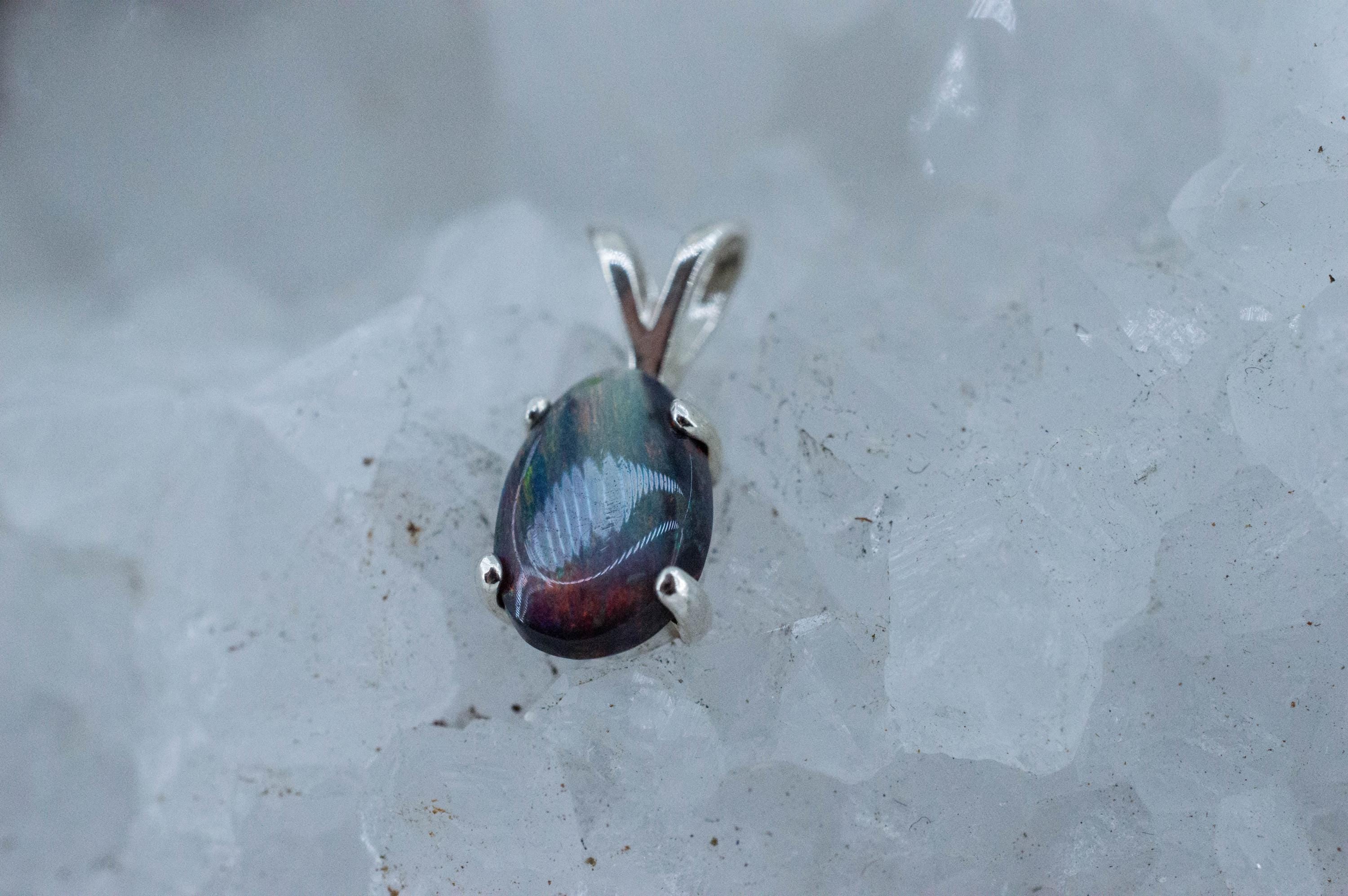 Black Opal Pendant, Natural Untreated Australian Lightning Ridge Opal; 0.860cts - Mark Oliver Gems