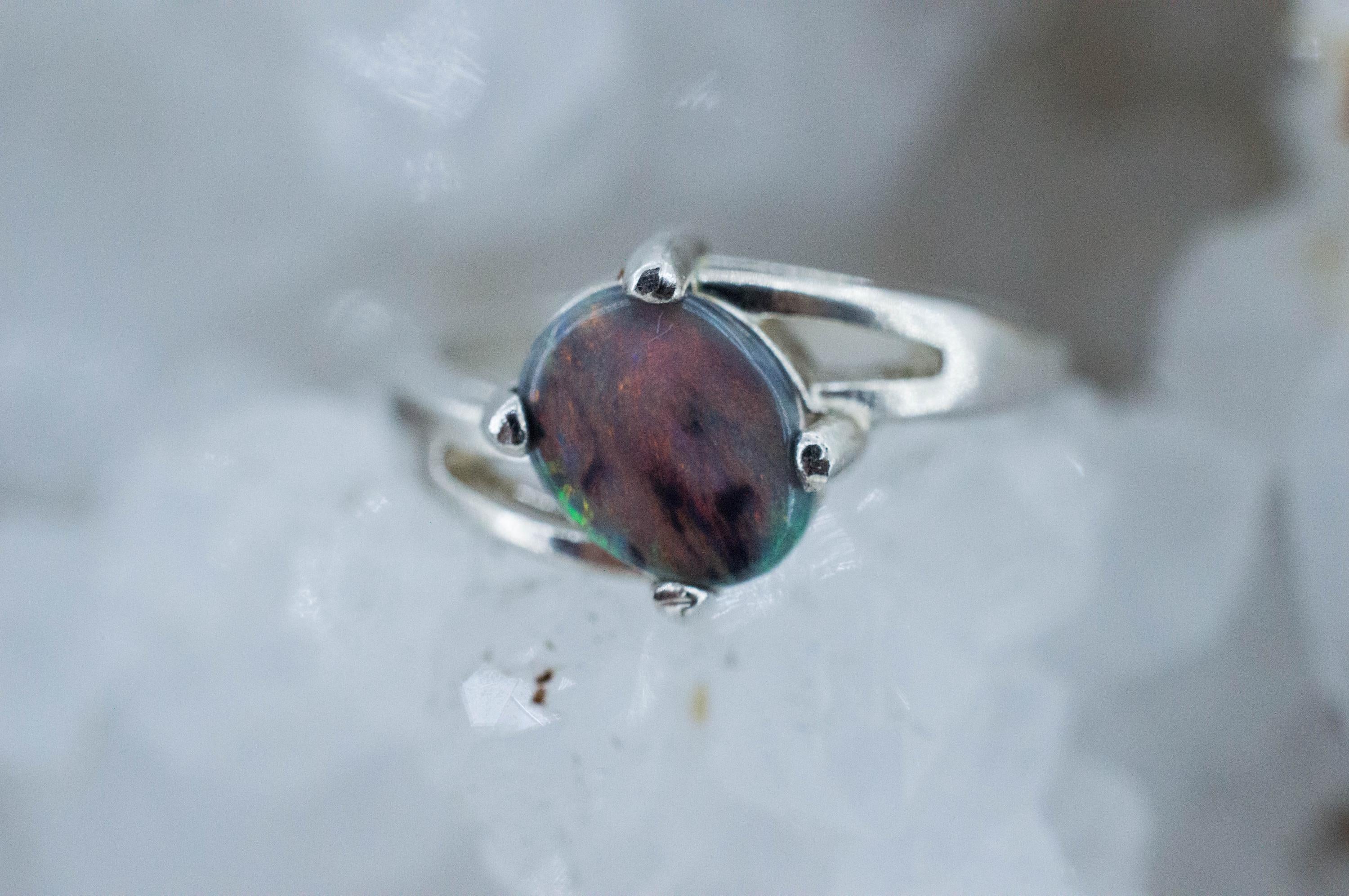 Black Opal Ring, Natural Untreated Australian Lightning Ridge Opal; 1.050cts - Mark Oliver Gems