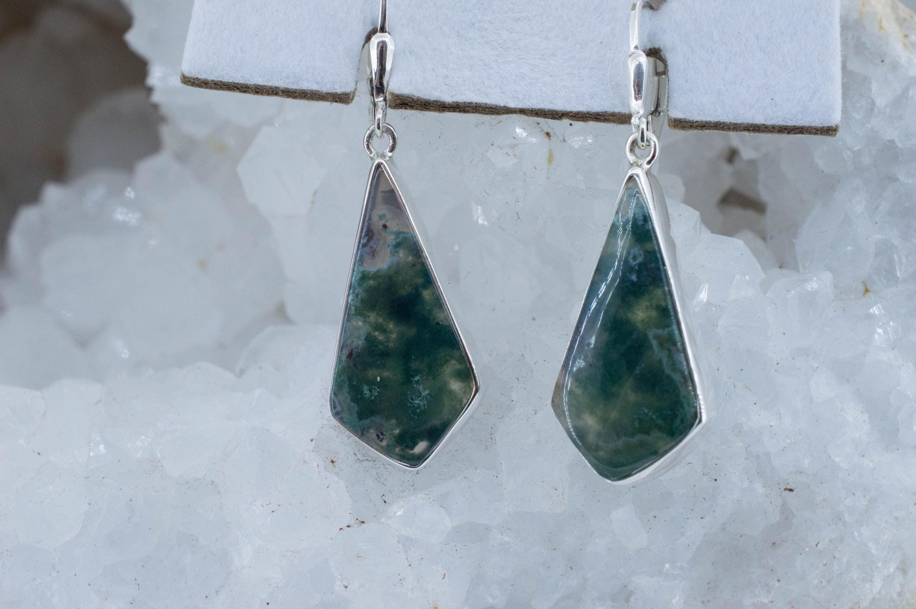 Moss Agate Earrings; Natural Untreated Wyoming Agate - Mark Oliver Gems
