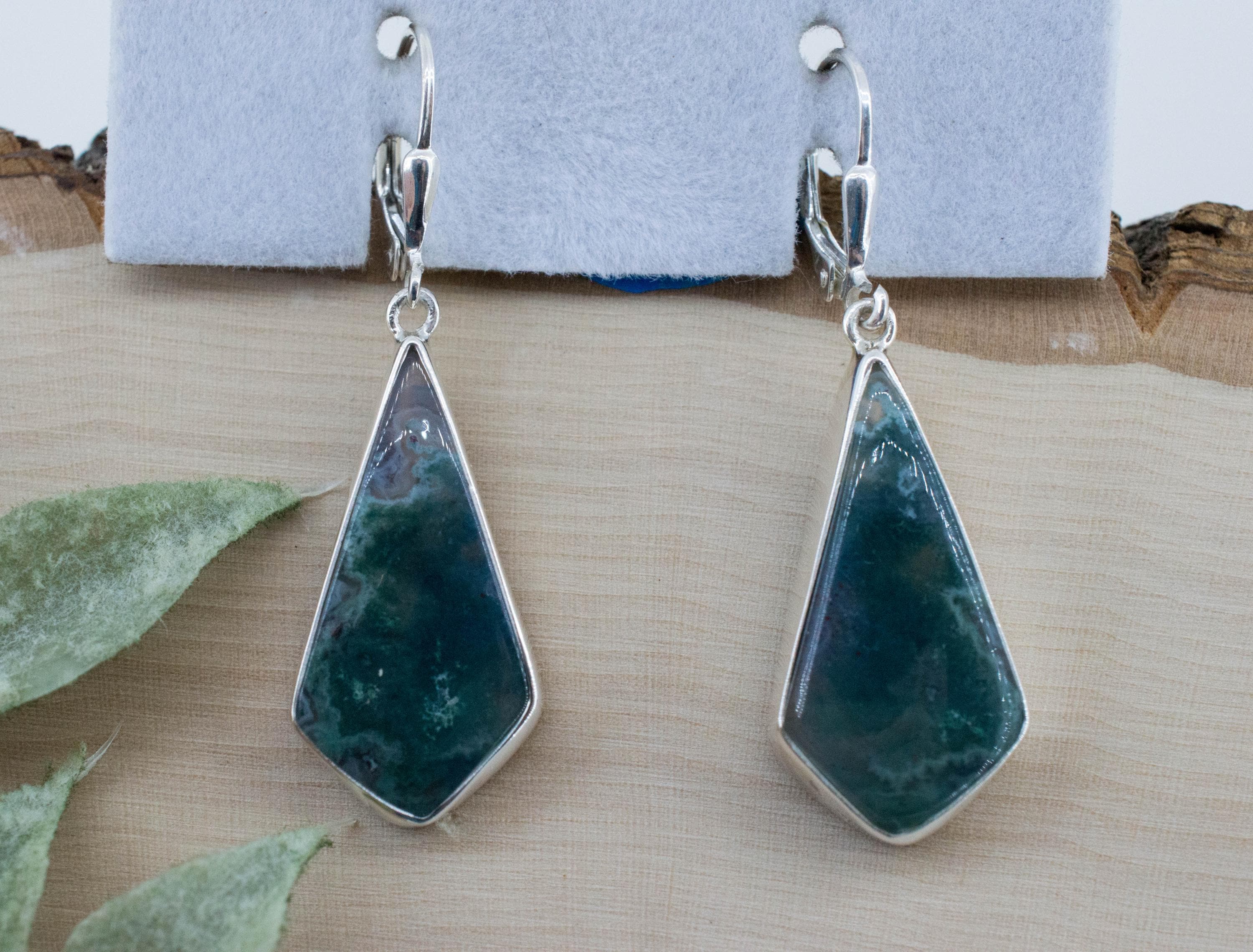 Moss Agate Earrings; Natural Untreated Wyoming Agate - Mark Oliver Gems