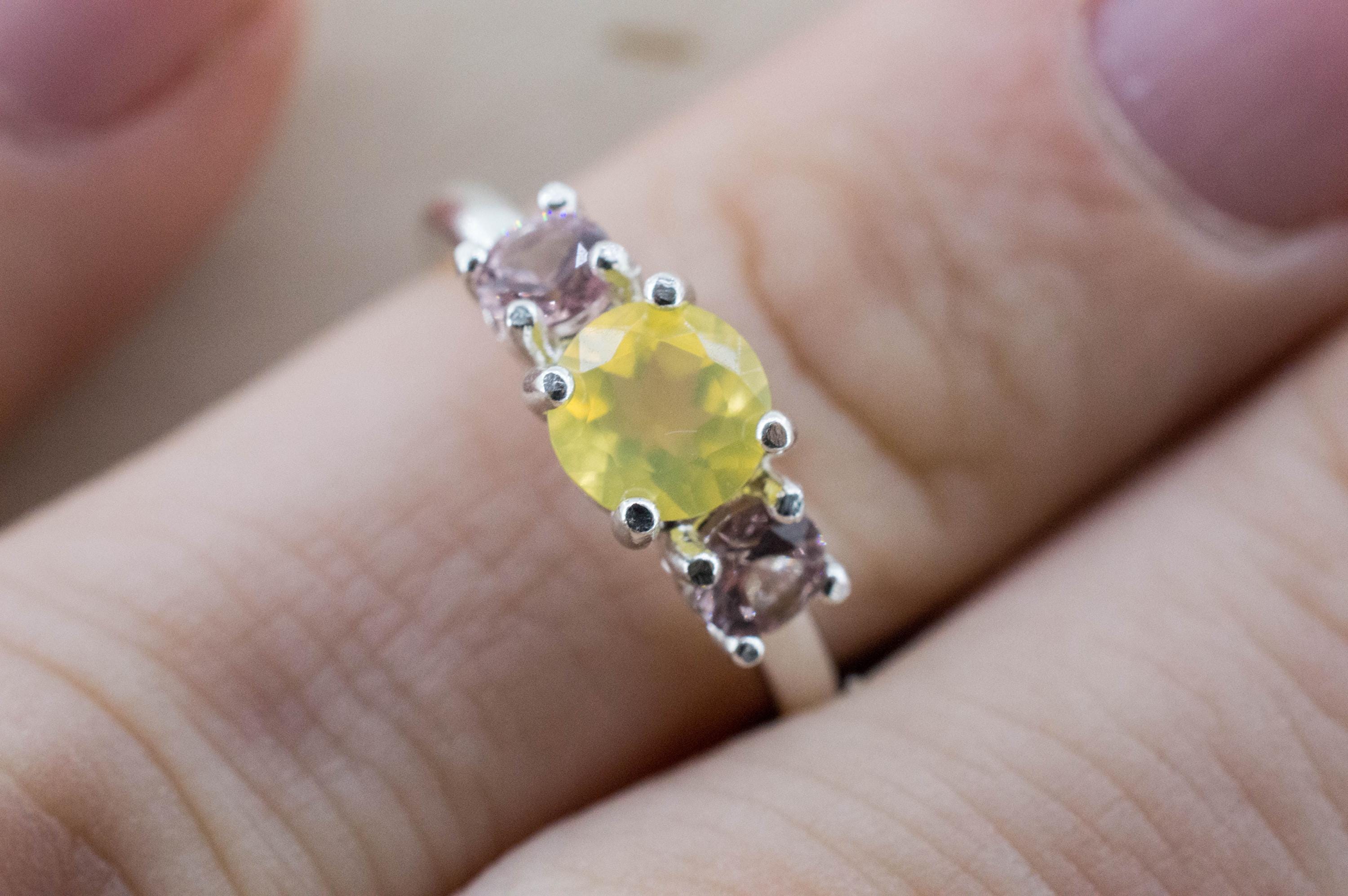 Yellow Opal Ring, Natural Untreated Tanzania Opal and Garnets - Mark Oliver Gems
