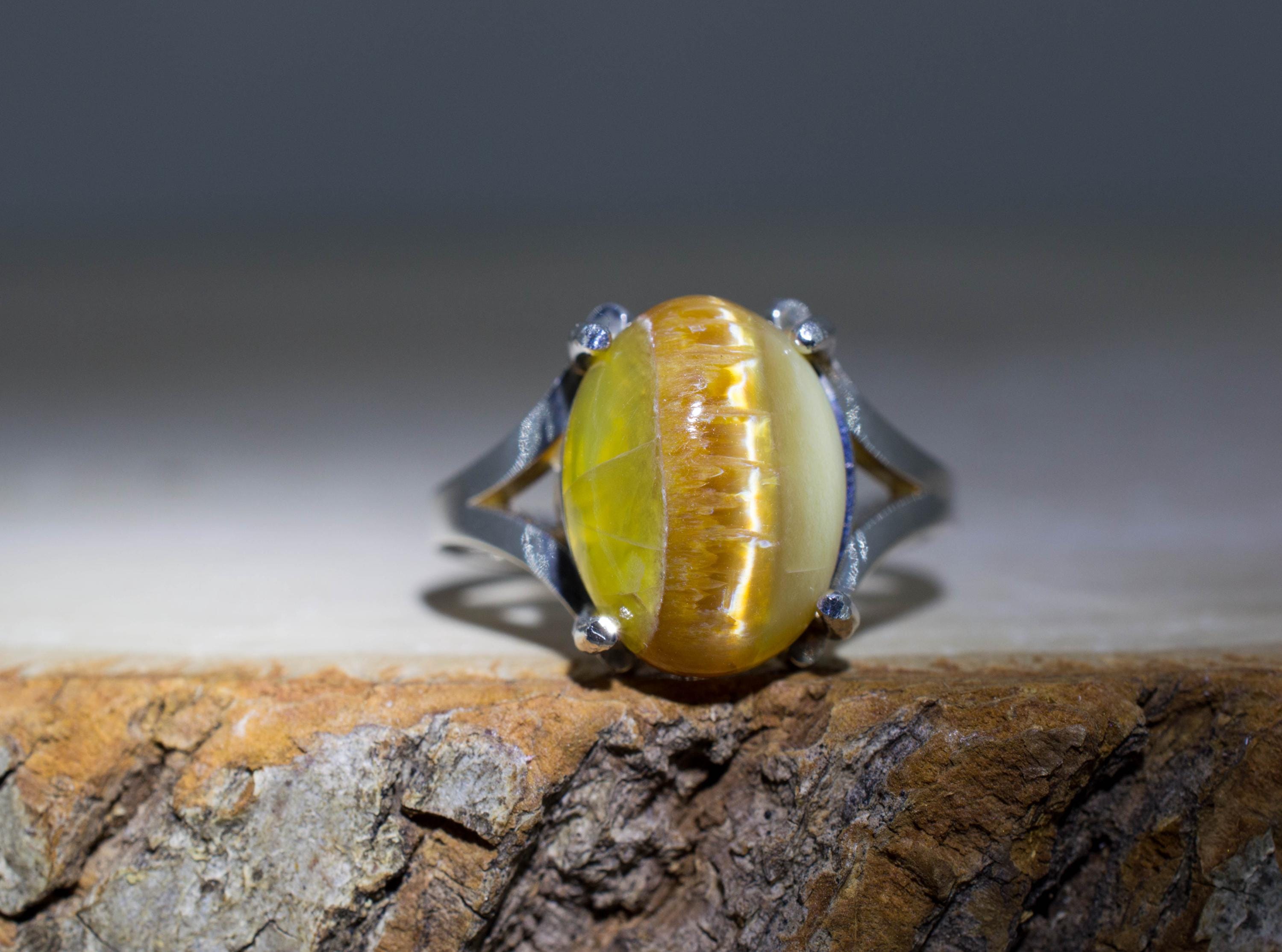 Cat's Eye Opal Ring, Natural Untreated Tanzania Yellow Opal; 3.700cts - Mark Oliver Gems