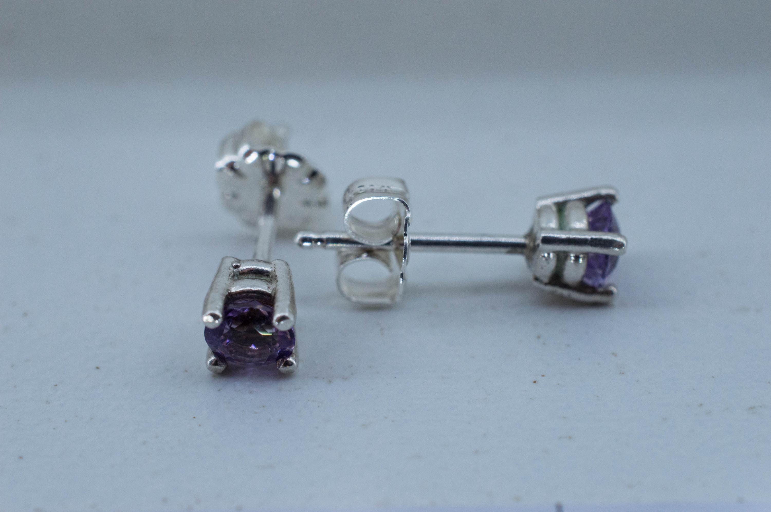 Amethyst Earrings, Natural Untreated Brazilian Amethyst; 0.445cts - Mark Oliver Gems