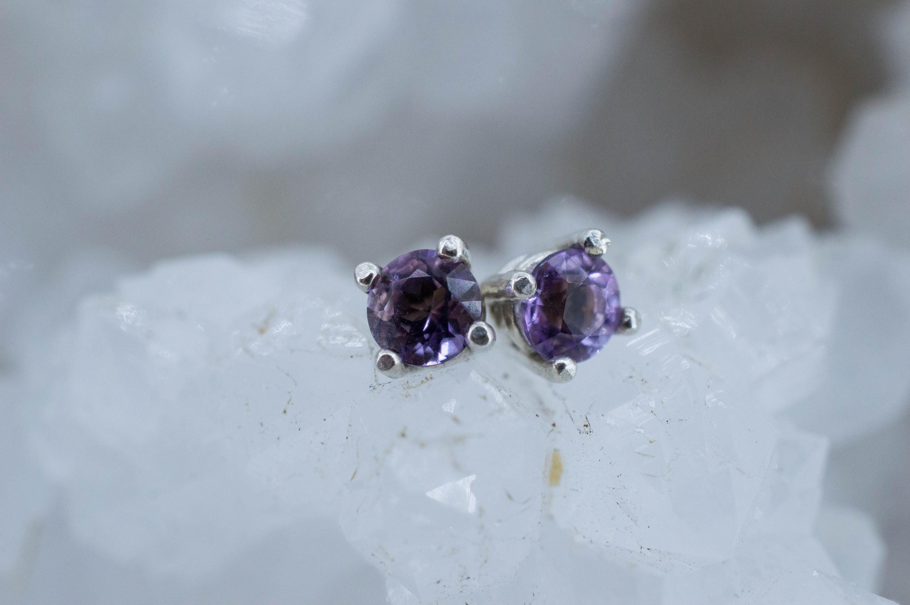 Amethyst Earrings, Natural Untreated Brazilian Amethyst; 0.445cts - Mark Oliver Gems