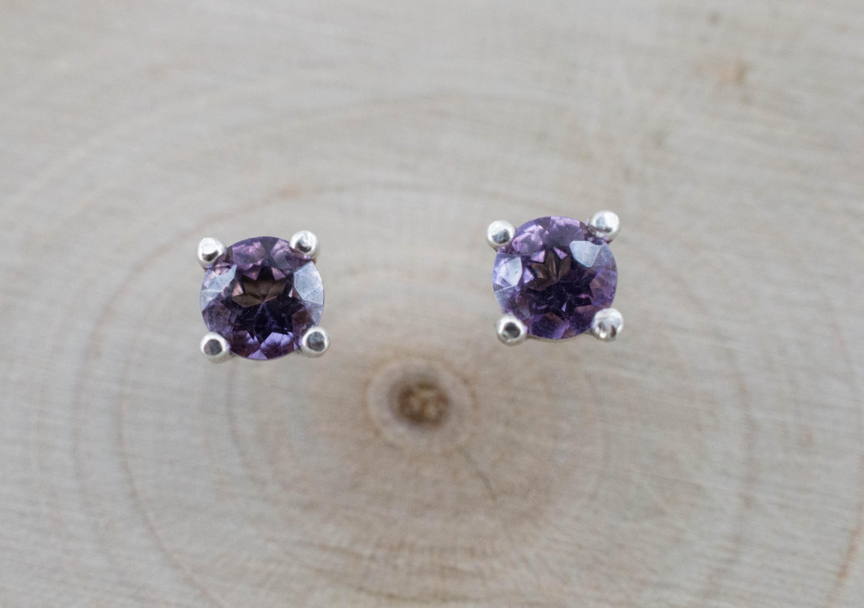 Amethyst Earrings, Natural Untreated Brazilian Amethyst; 0.445cts - Mark Oliver Gems