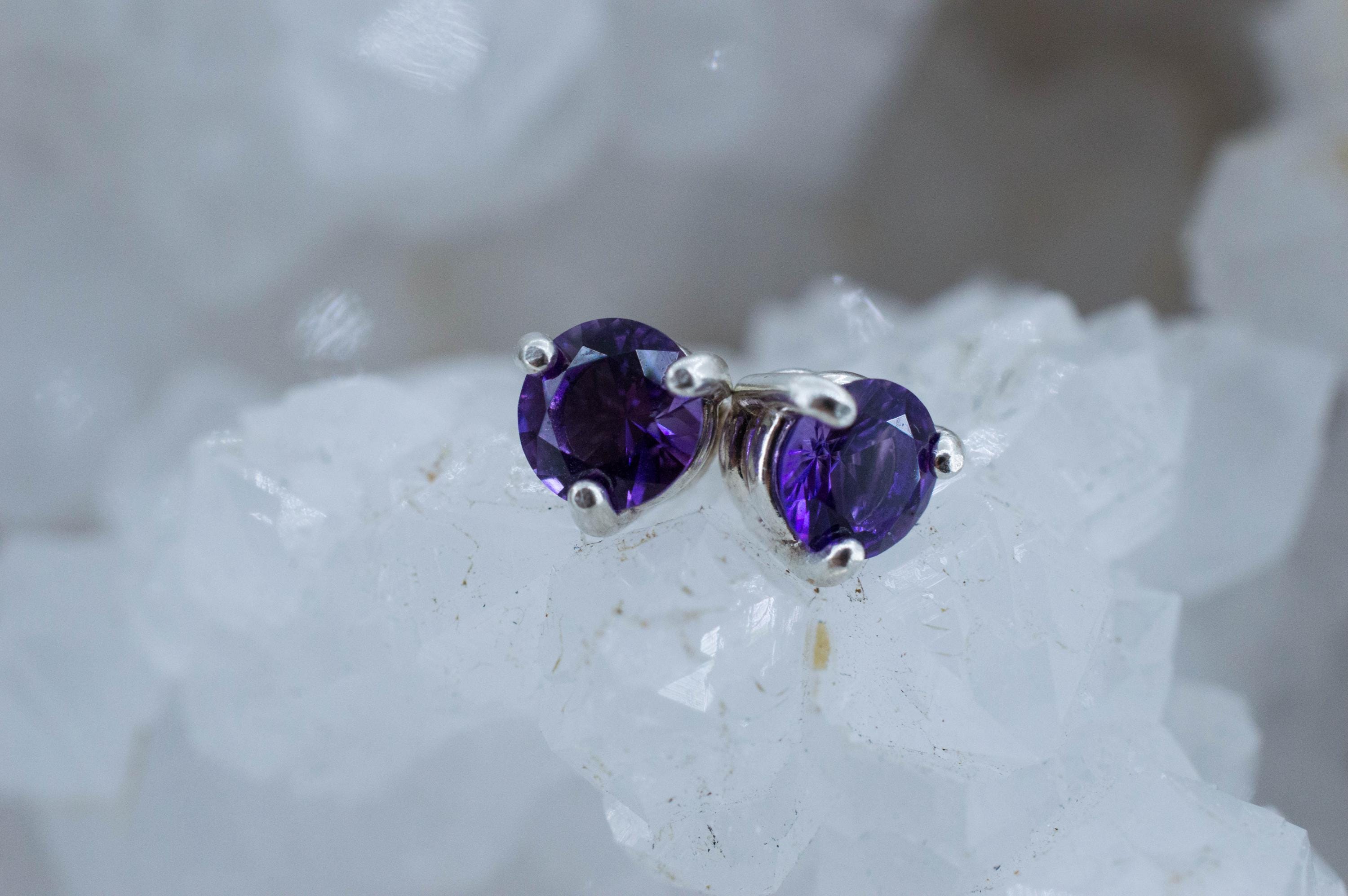 Amethyst Earrings, Natural Untreated Uruguay Amethyst; 0.710cts - Mark Oliver Gems