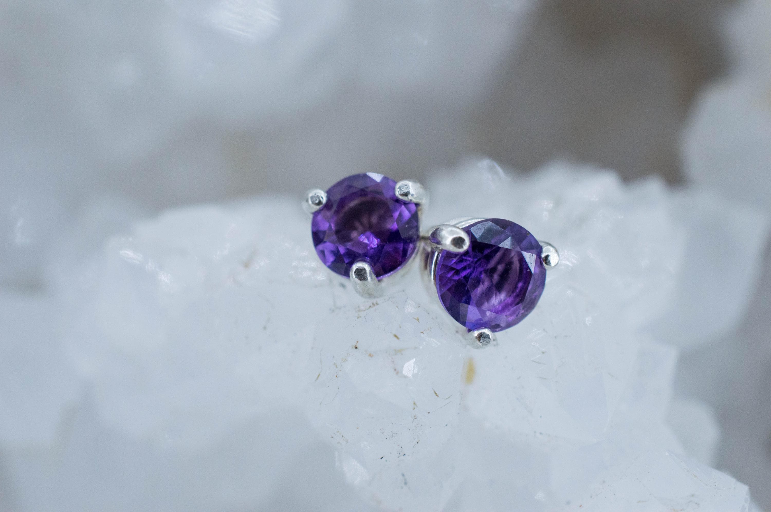 Amethyst Earrings, Natural Untreated Brazilian Amethyst; 0.770cts - Mark Oliver Gems
