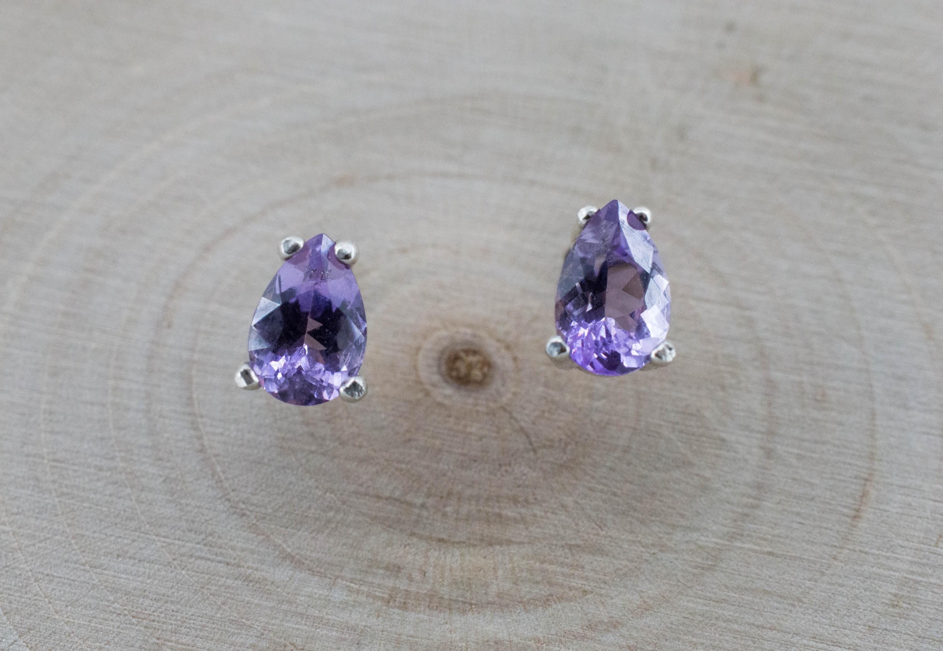 Amethyst Earrings, Natural Untreated Brazilian Amethyst; 0.785cts - Mark Oliver Gems
