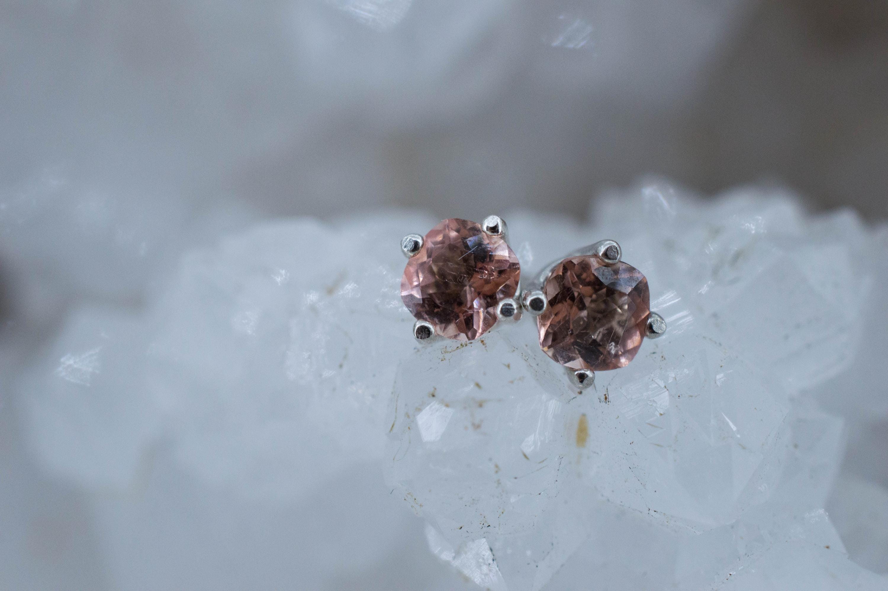 Peach Tourmaline Earrings; Natural Untreated Brazil Pink Tourmaline; 0.630cts - Mark Oliver Gems