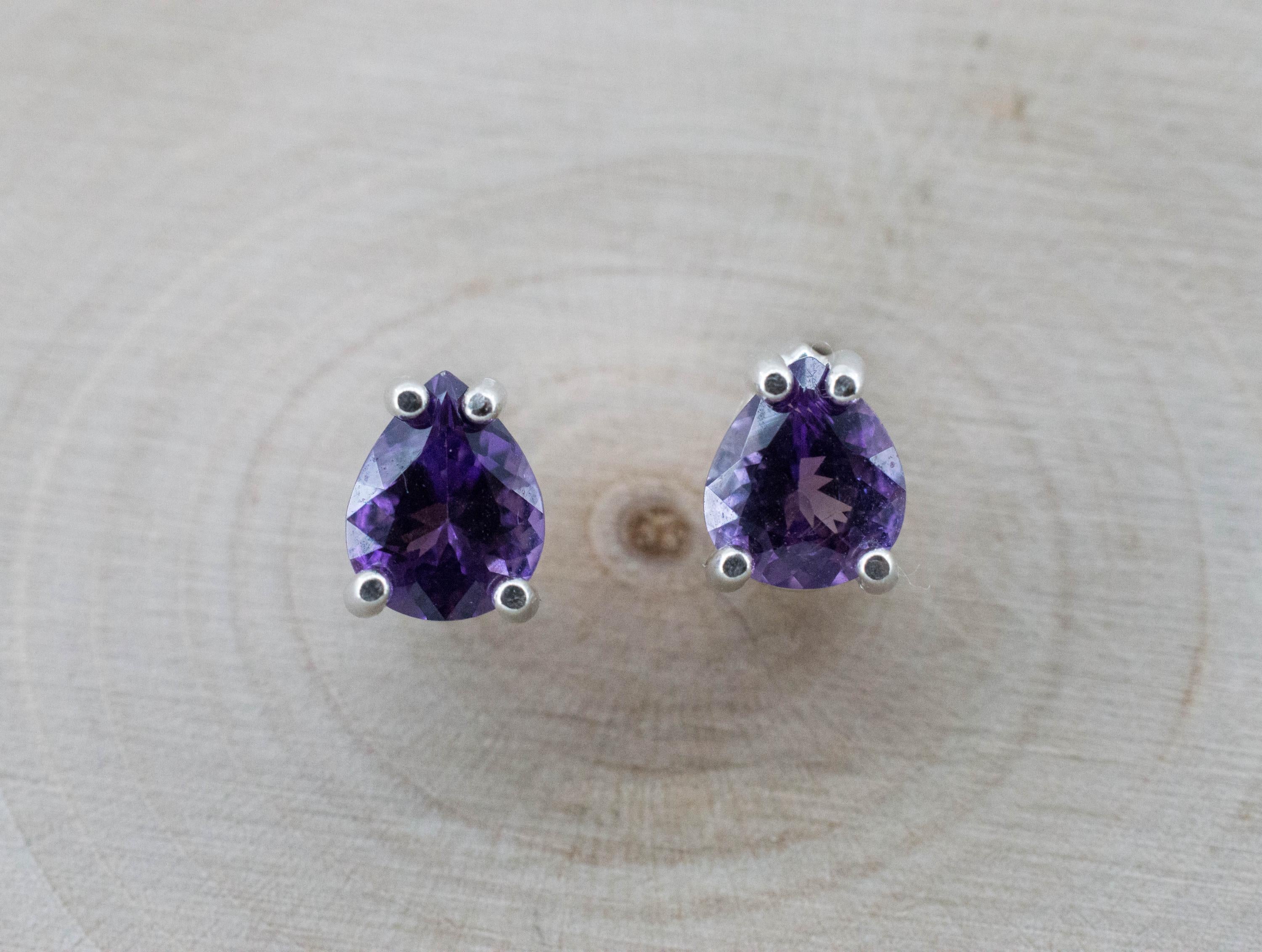 Amethyst Earrings, Natural Untreated Brazilian Amethyst; 1.130cts - Mark Oliver Gems
