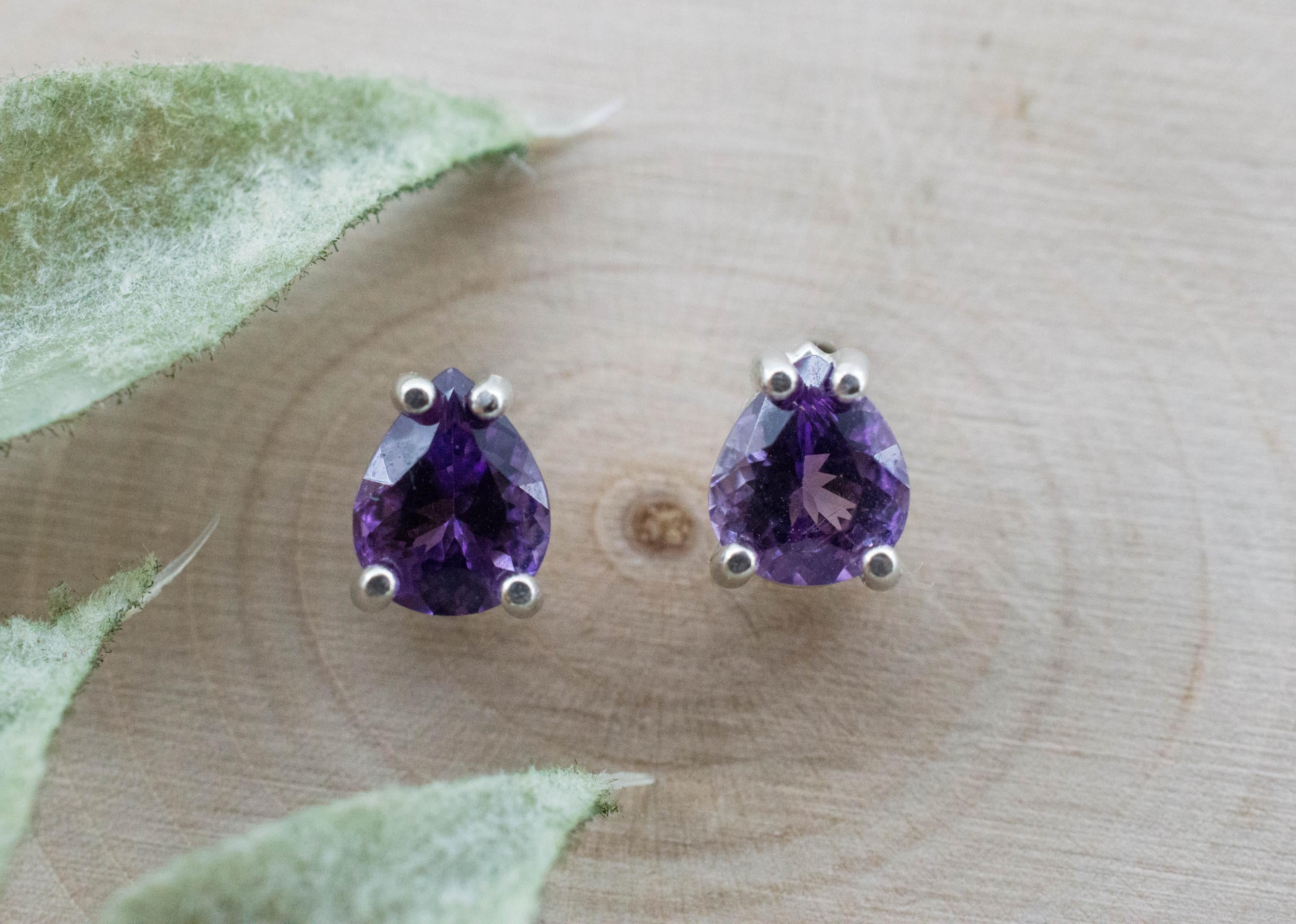 Amethyst Earrings, Natural Untreated Brazilian Amethyst; 1.130cts - Mark Oliver Gems