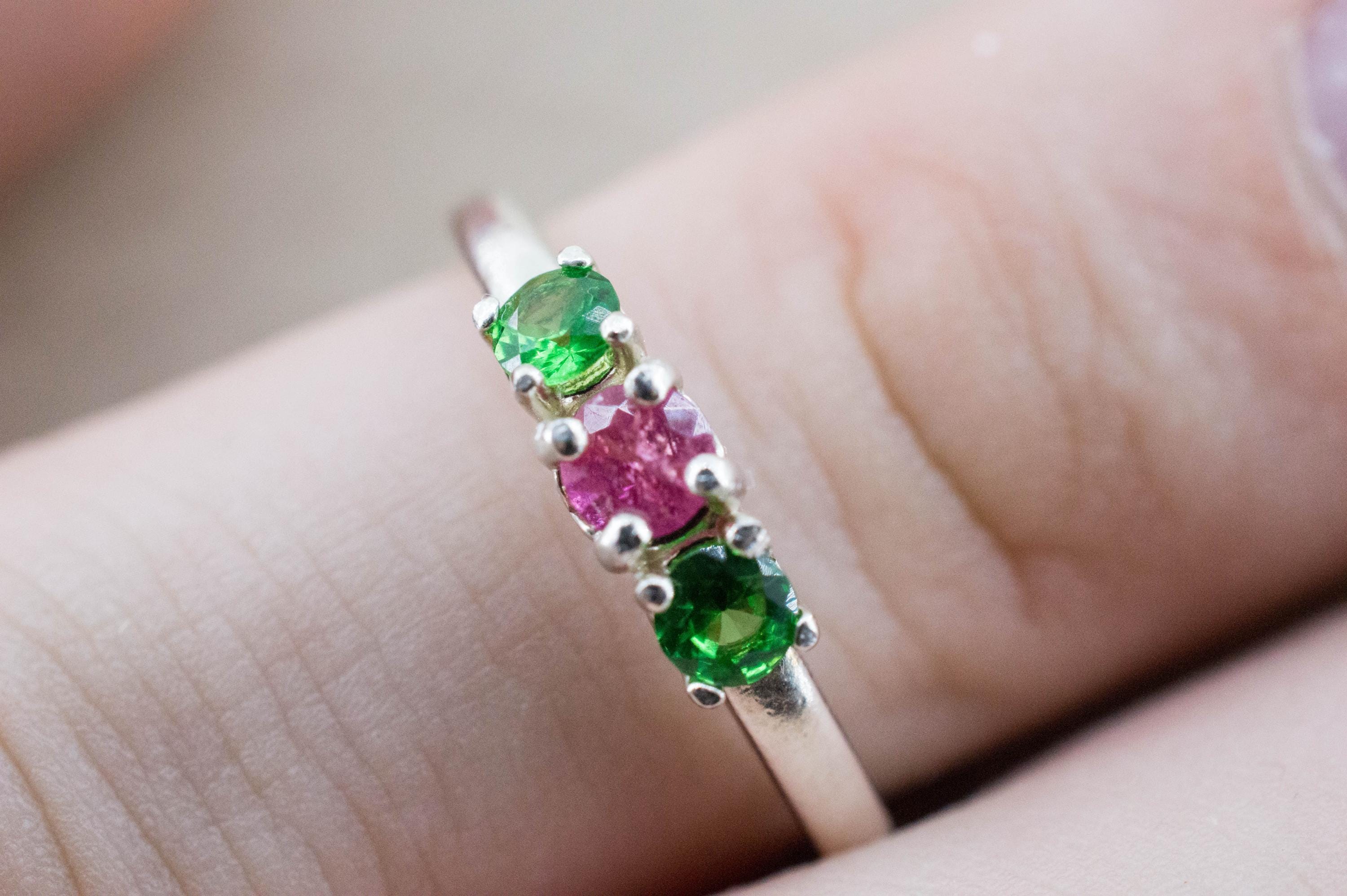 Pezzottaite Ring, Natural Untreated Madagascar Pezzottaite and Kenya Tsavorite - Mark Oliver Gems