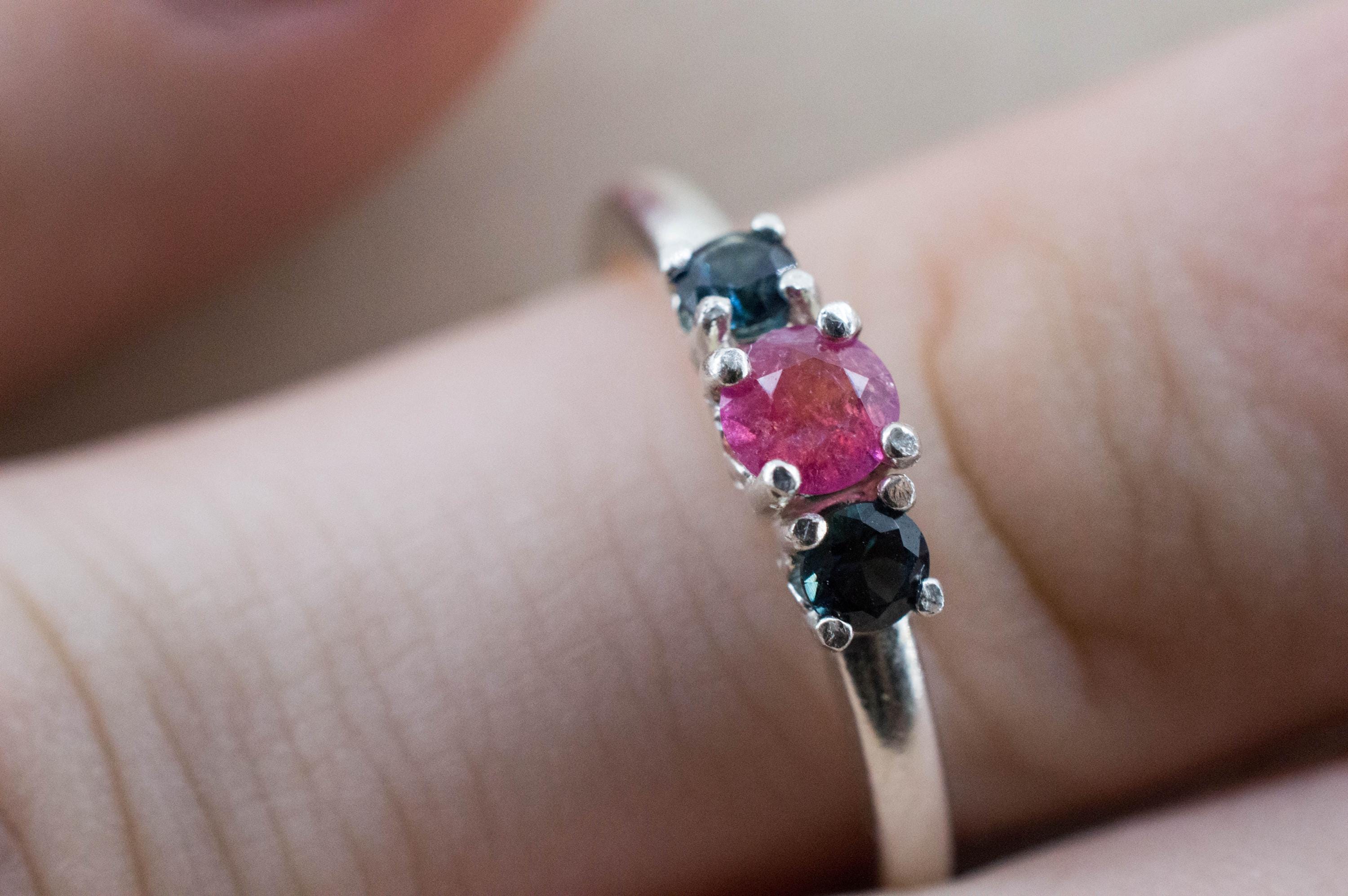 Pezzottaite Ring, Natural Untreated Madagascar Pezzottaite and Kenya Sapphire - Mark Oliver Gems