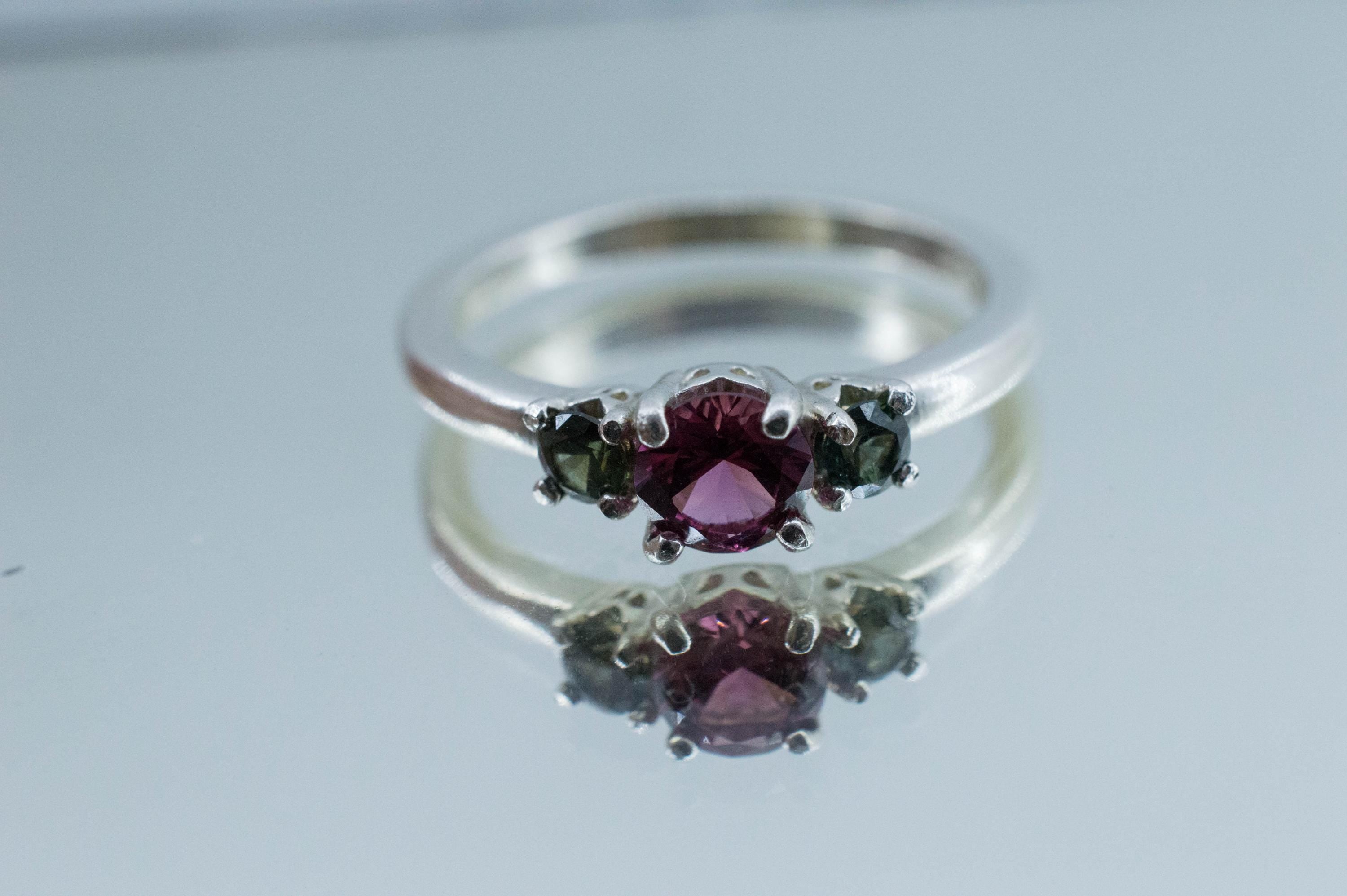 Cranberry Garnet Ring; Natural Untreated Tanzania Rhodolite Garnet and Kenya Sapphire - Mark Oliver Gems