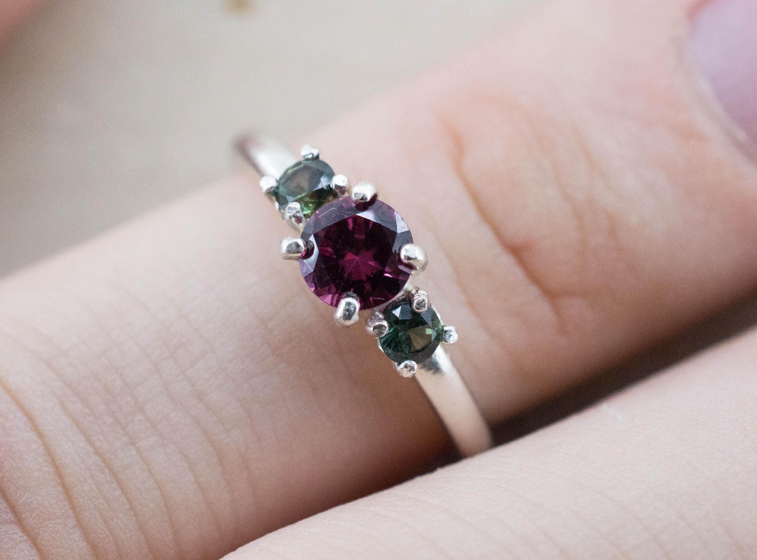 Cranberry Garnet Ring; Natural Untreated Tanzania Rhodolite Garnet and Kenya Sapphire - Mark Oliver Gems
