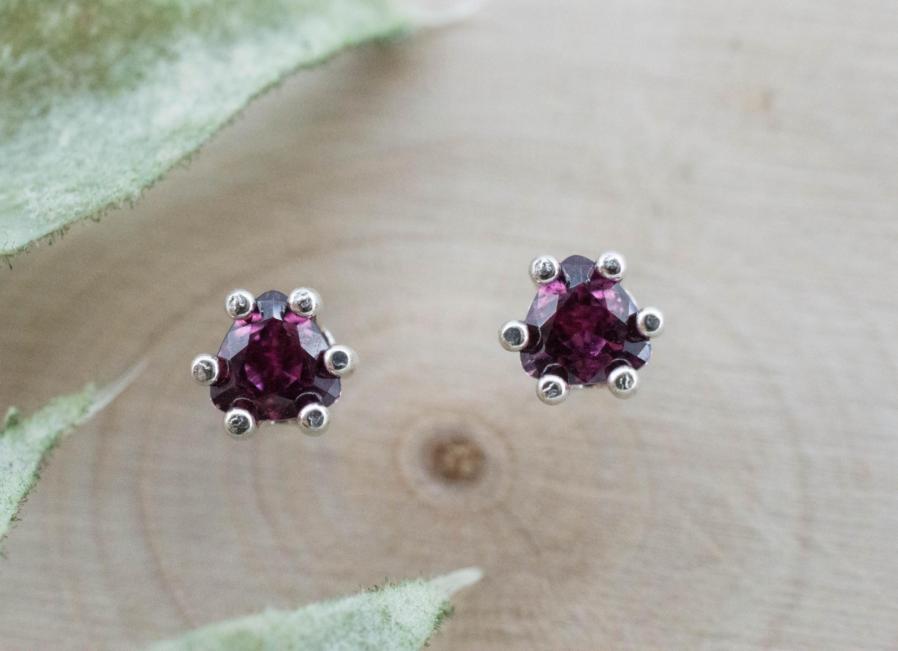 Cranberry Garnet Earrings, Natural Untreated Tanzanian Rhodolite Garnet; 0.555cts - Mark Oliver Gems
