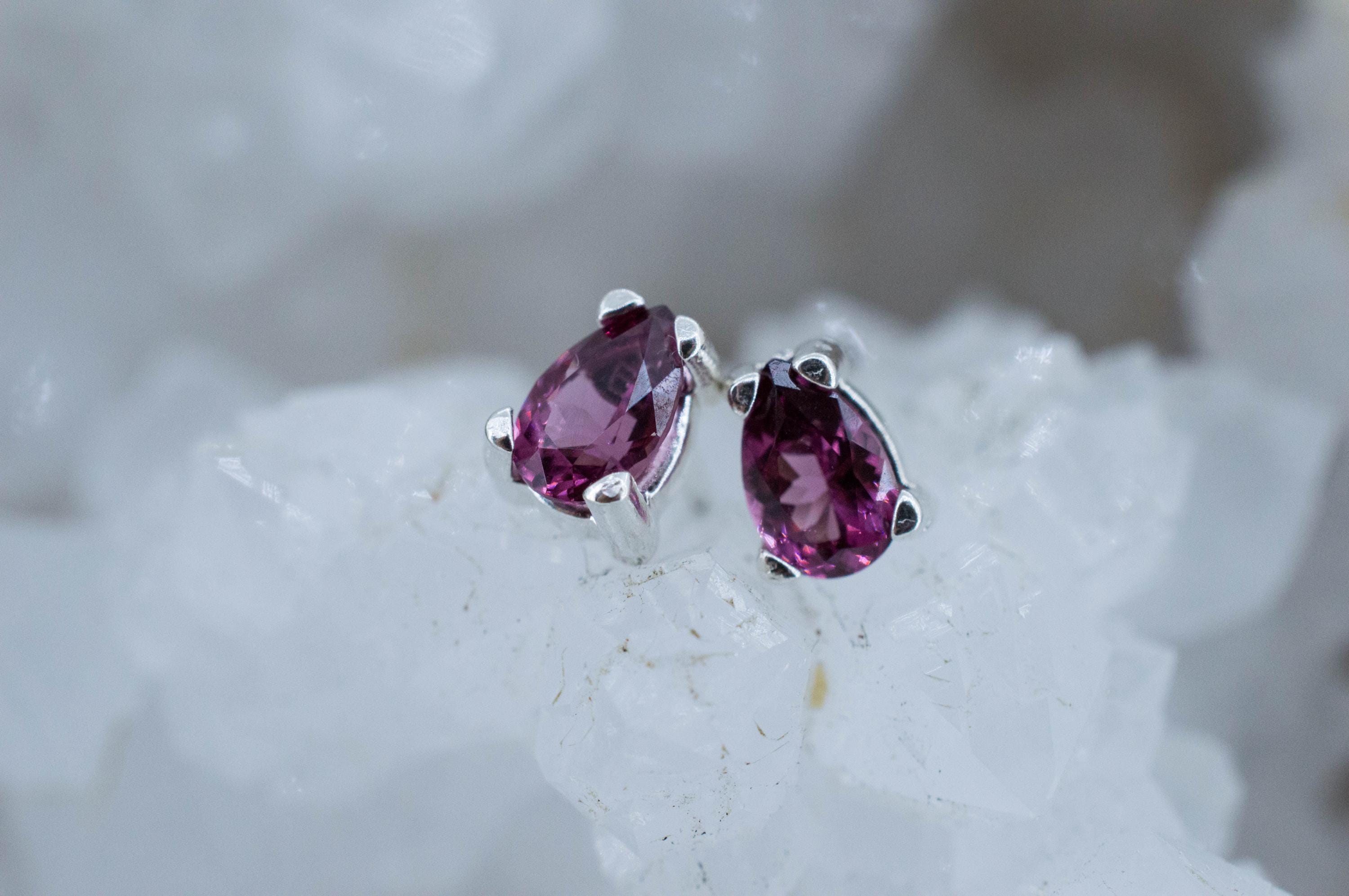 Cranberry Garnet Earrings, Natural Untreated Tanzanian Rhodolite Garnet; 0.910cts - Mark Oliver Gems