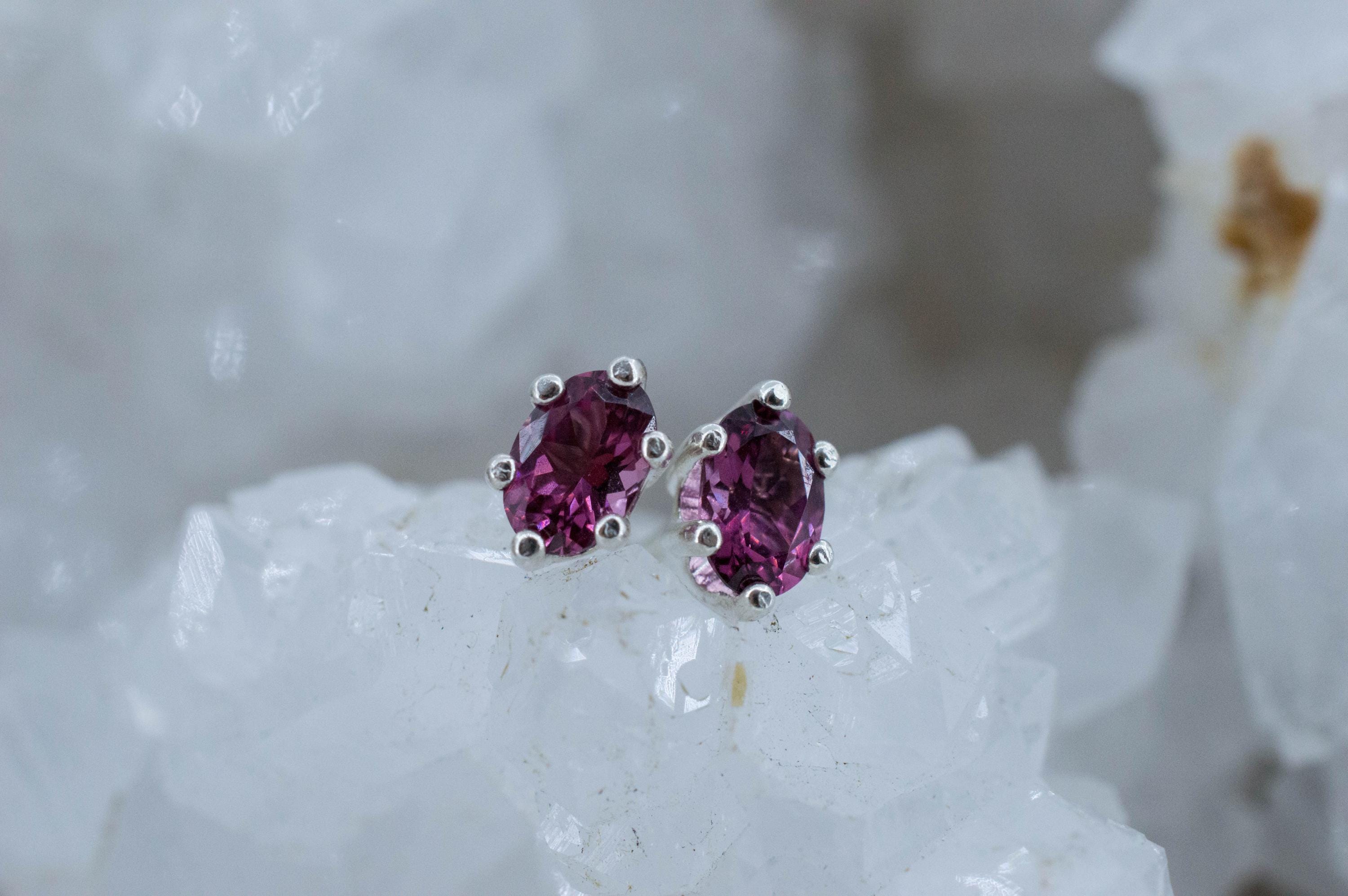 Cranberry Garnet Earrings, Natural Untreated Tanzanian Rhodolite Garnet; 0.985cts - Mark Oliver Gems
