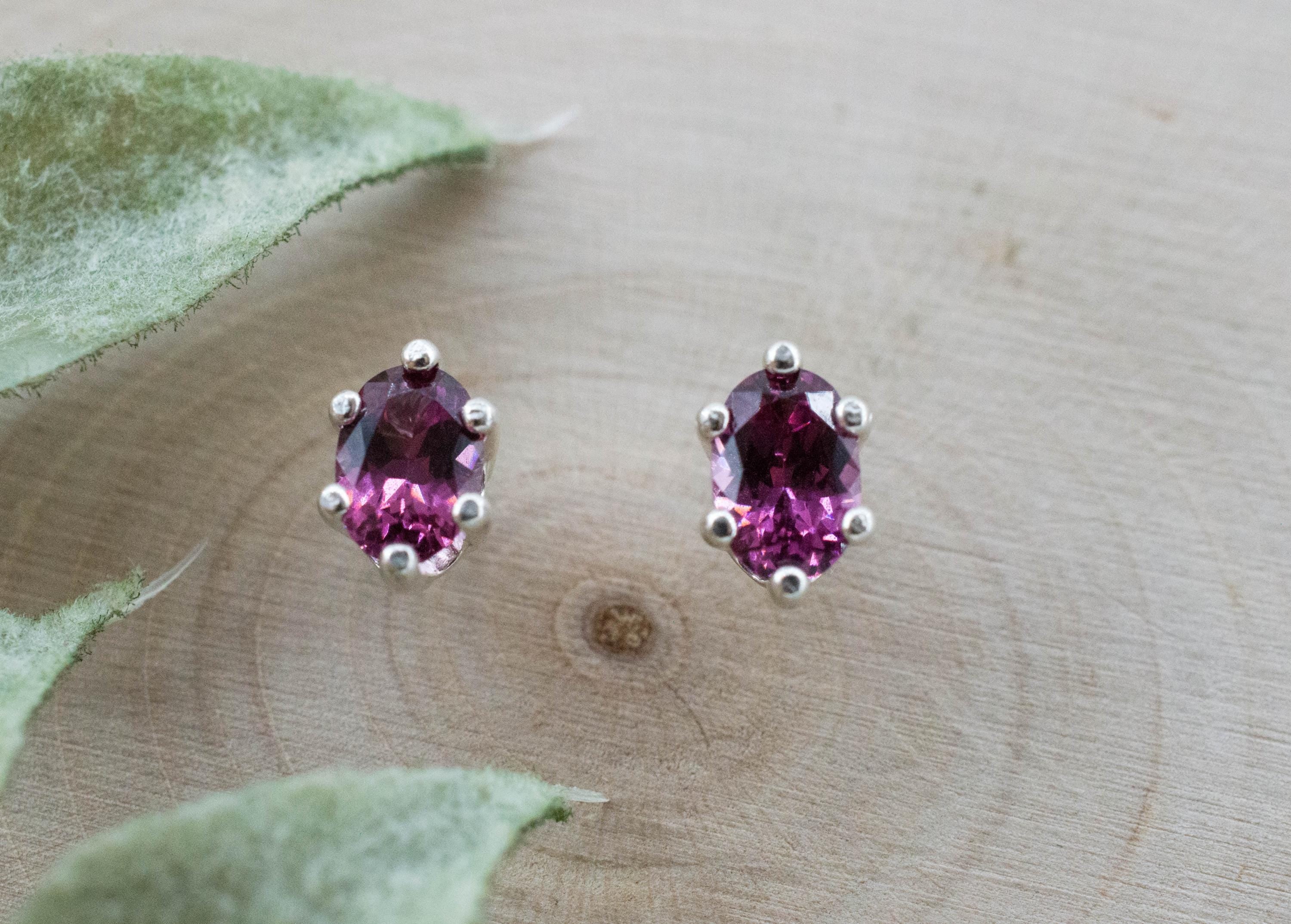 Cranberry Garnet Earrings, Natural Untreated Tanzanian Rhodolite Garnet; 0.985cts - Mark Oliver Gems