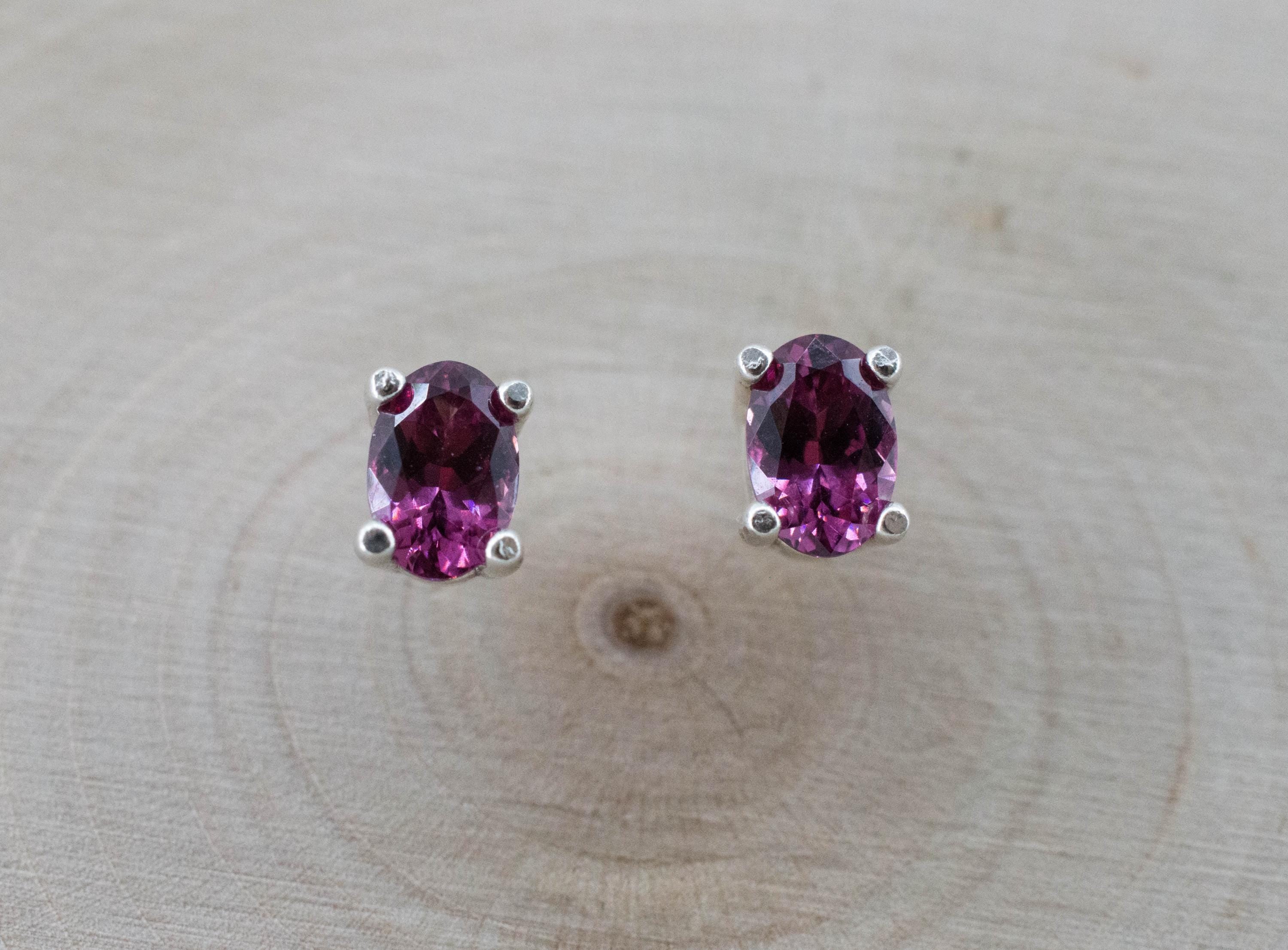 Cranberry Garnet Earrings, Natural Untreated Tanzanian Rhodolite Garnet; 1.020cts - Mark Oliver Gems